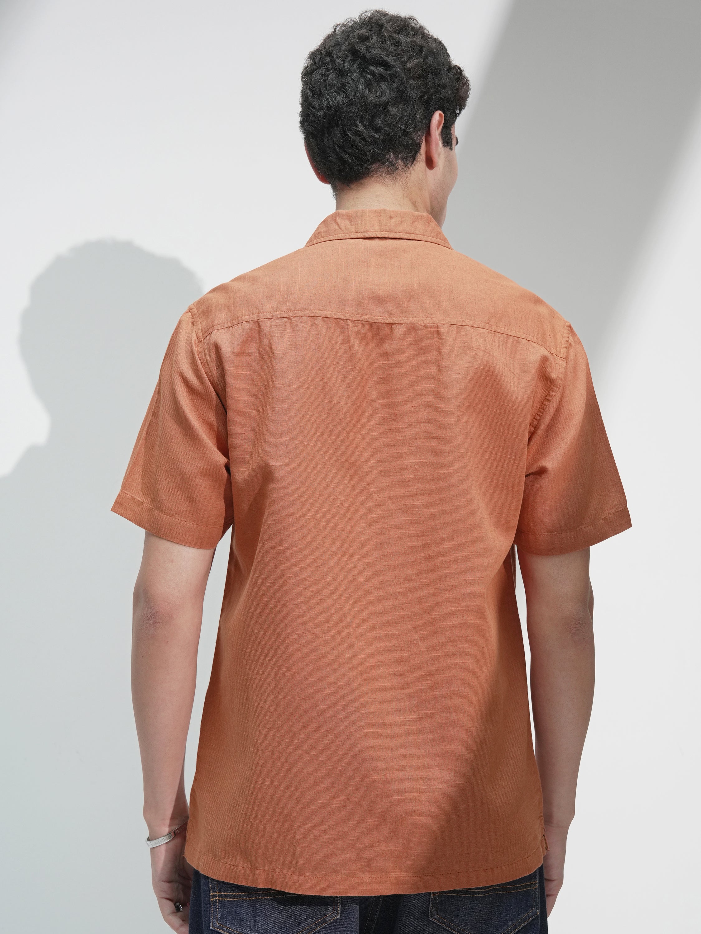 Highlander Men Rust Self Design Relaxed Fit Casual Shirt - Rust - Image 3