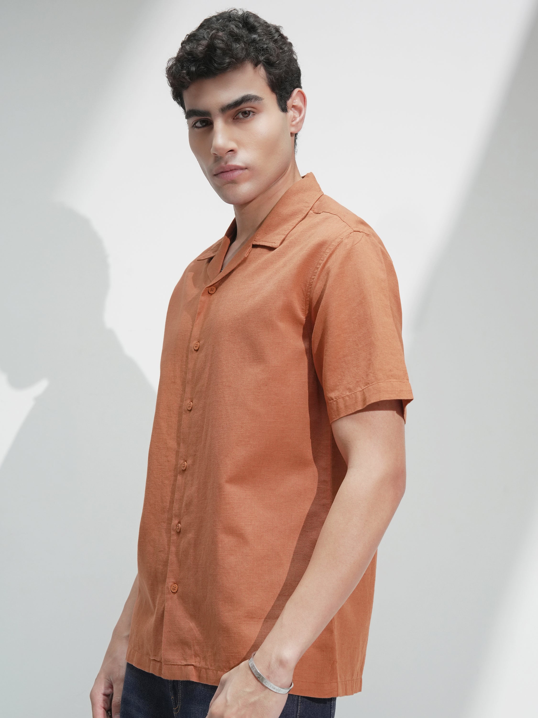 Highlander Men Rust Self Design Relaxed Fit Casual Shirt - Rust - Image 4