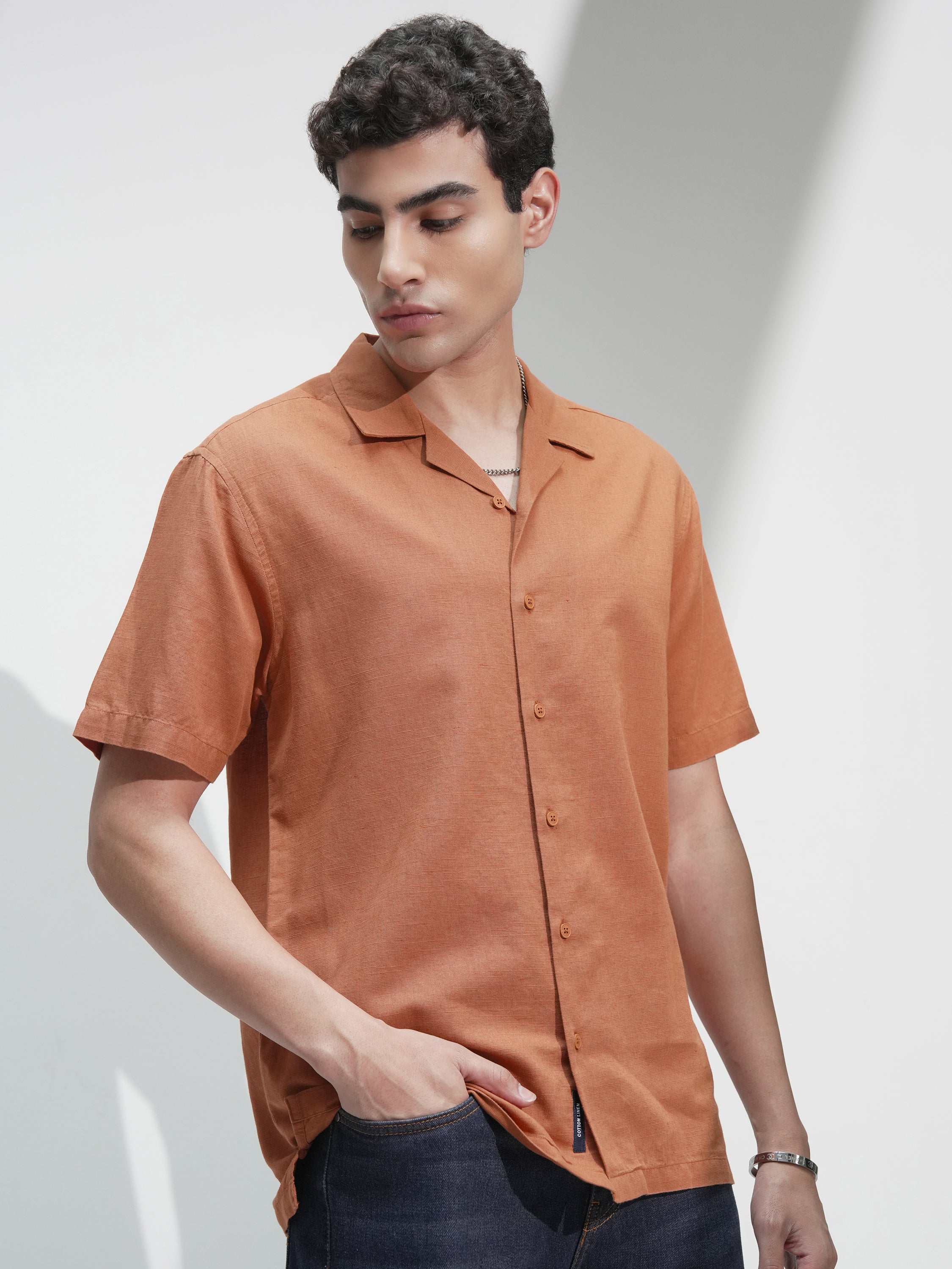 Highlander Men Rust Self Design Relaxed Fit Casual Shirt - Rust - Image 6