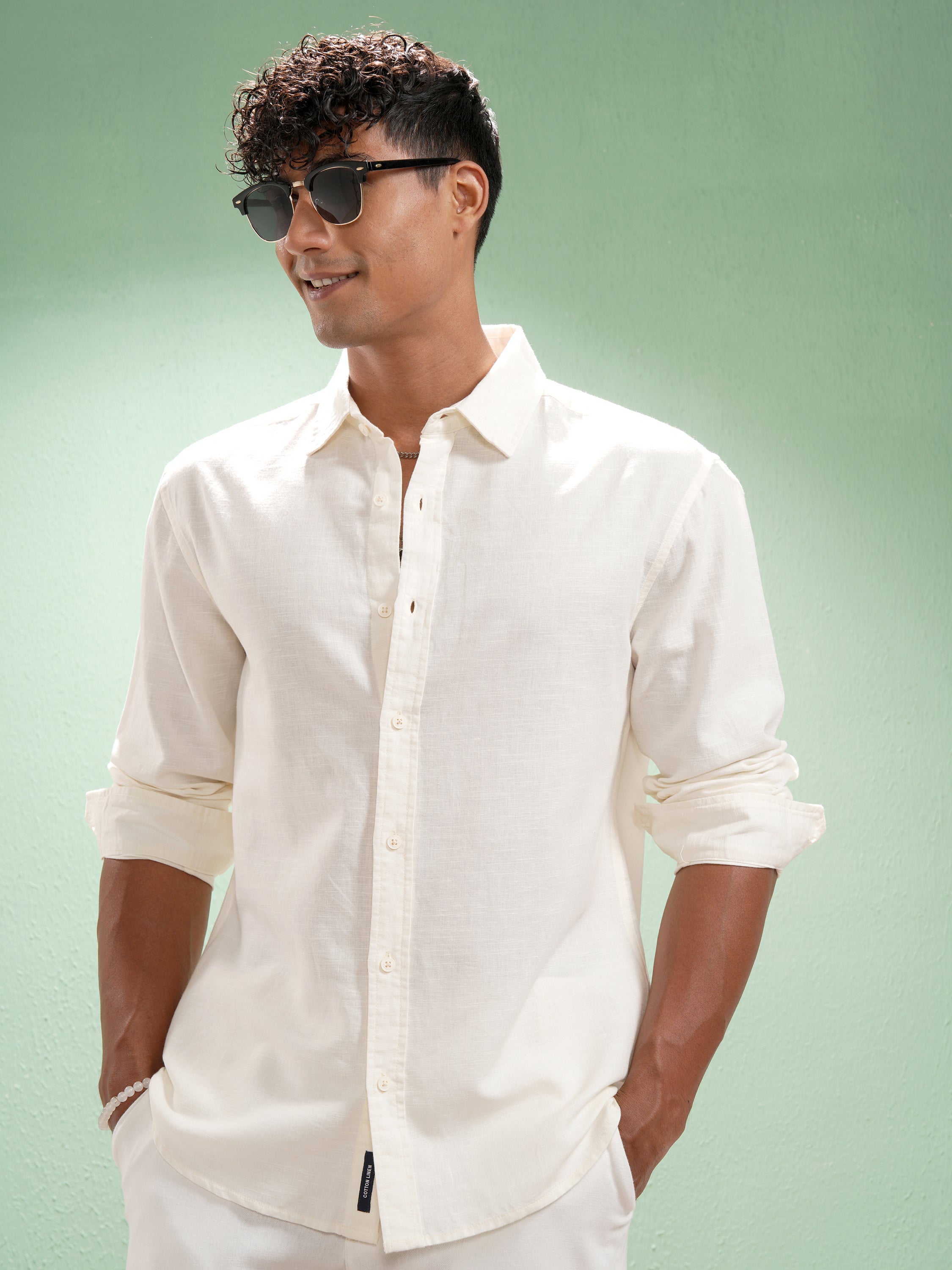 Highlander Men Off White Self Design Relaxed Fit Casual Shirt - Off White - Image 4