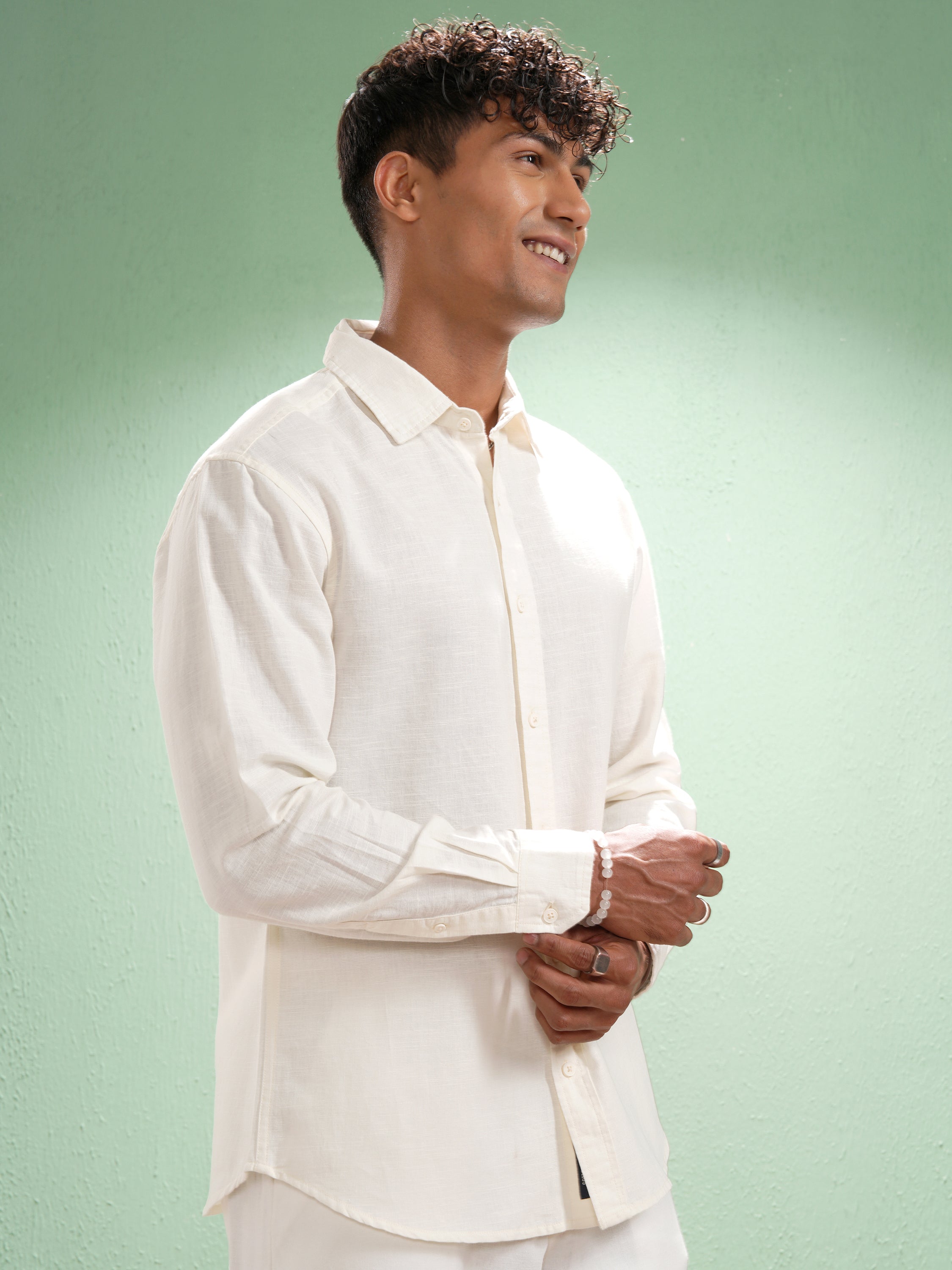 Highlander Men Off White Self Design Relaxed Fit Casual Shirt - Off White - Image 6