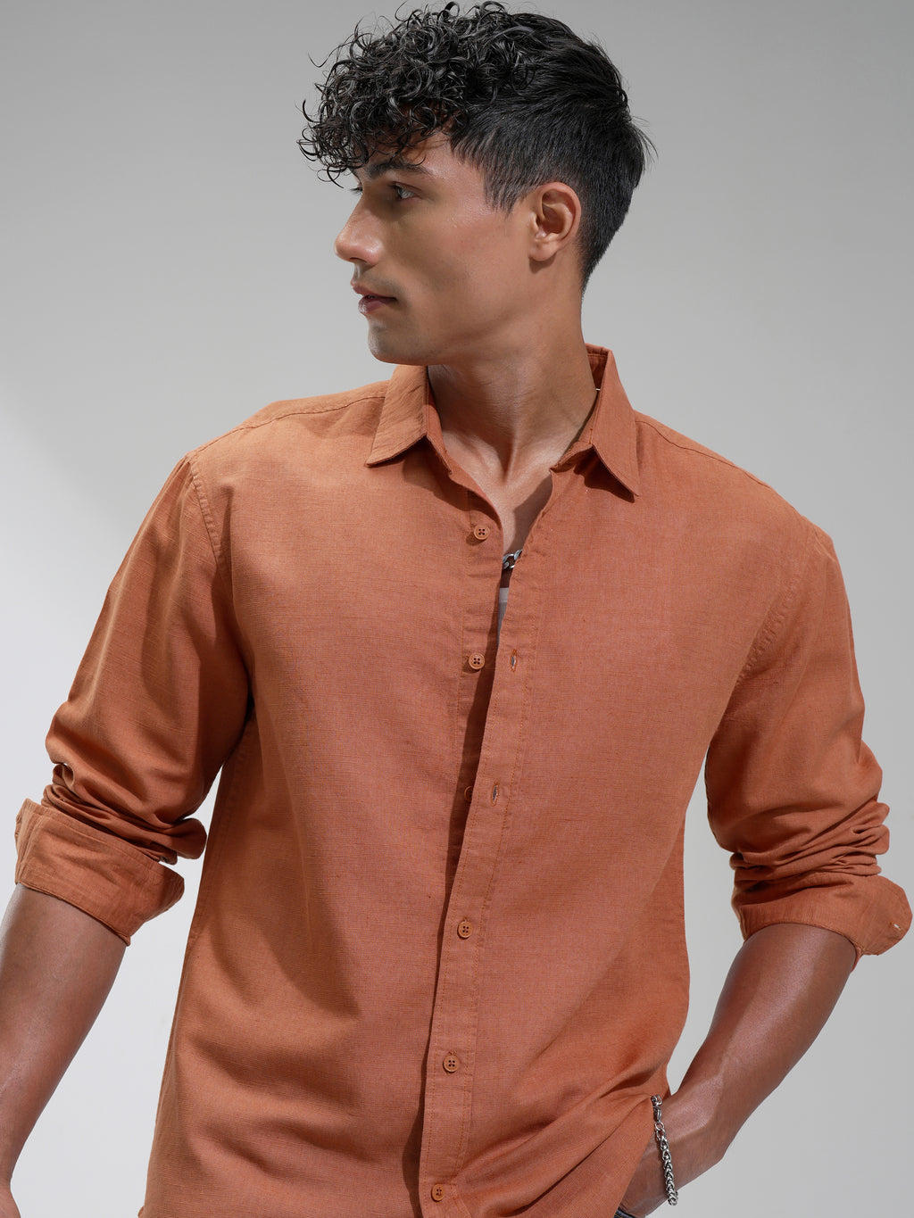 Highlander Men Rust Self Design Relaxed Fit Casual Shirt - Rust - Image 1
