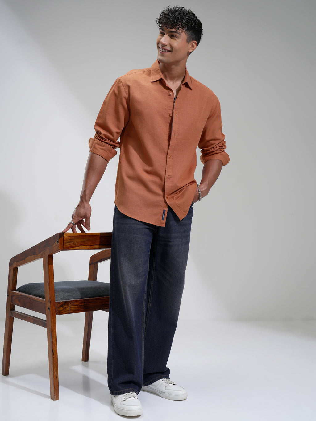 Highlander Men Rust Self Design Relaxed Fit Casual Shirt - Rust - Image 2