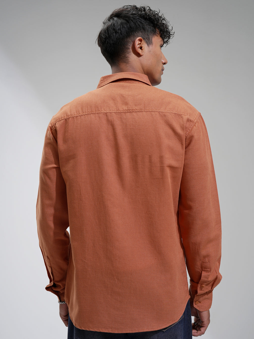 Highlander Men Rust Self Design Relaxed Fit Casual Shirt - Rust - Image 3