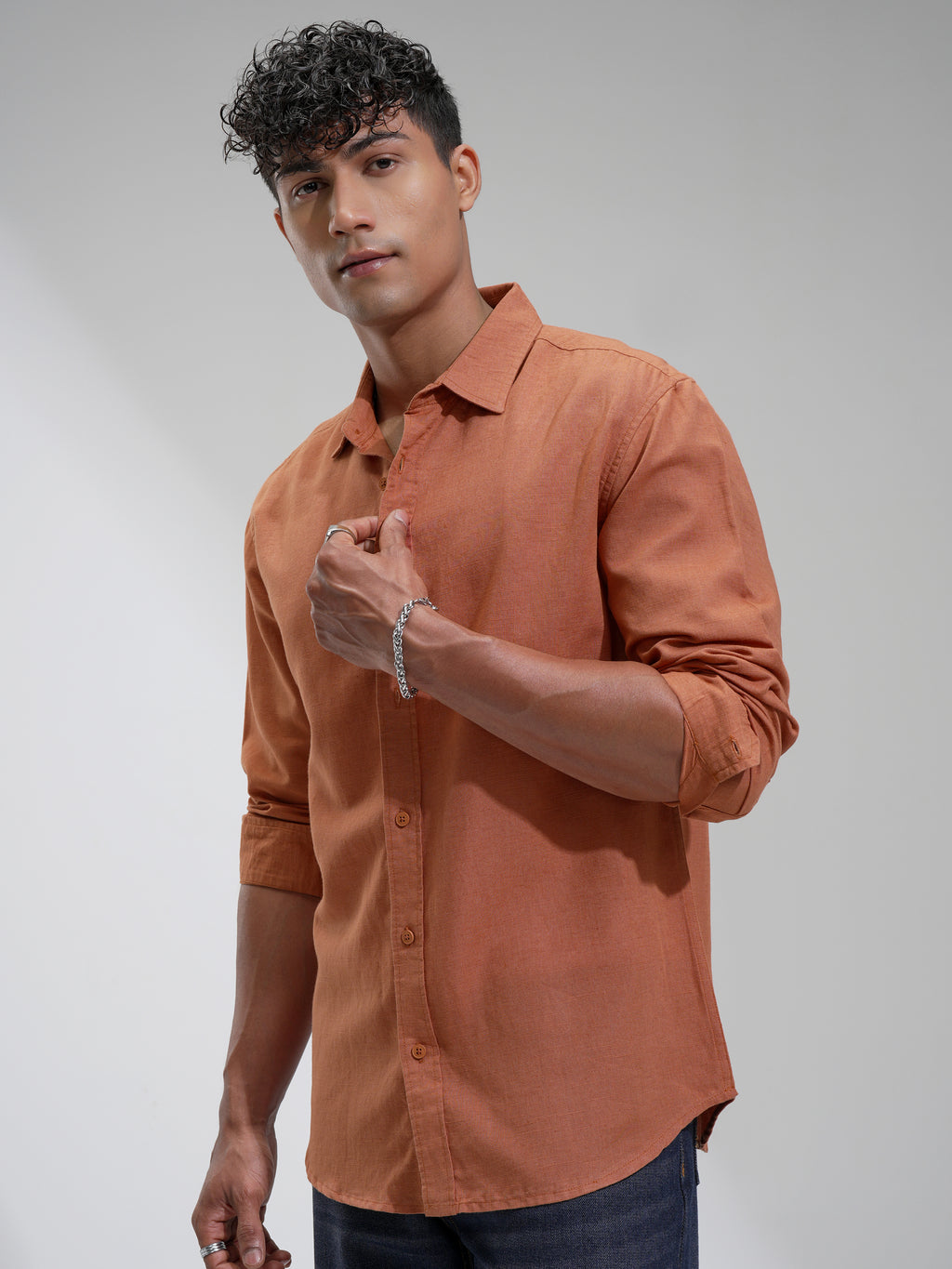Highlander Men Rust Self Design Relaxed Fit Casual Shirt - Rust - Image 4