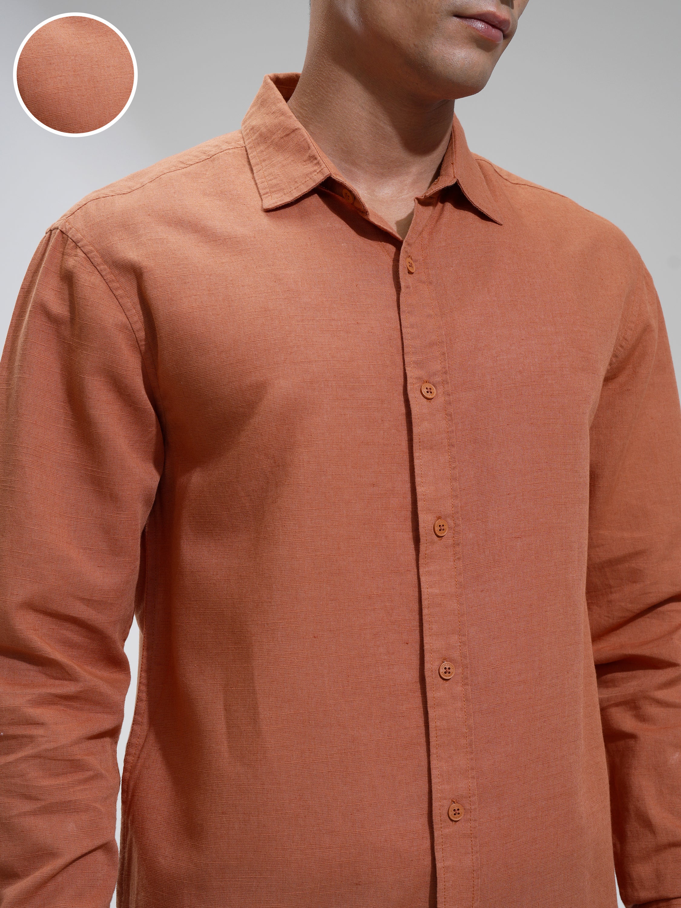 Highlander Men Rust Self Design Relaxed Fit Casual Shirt - Rust - Image 5