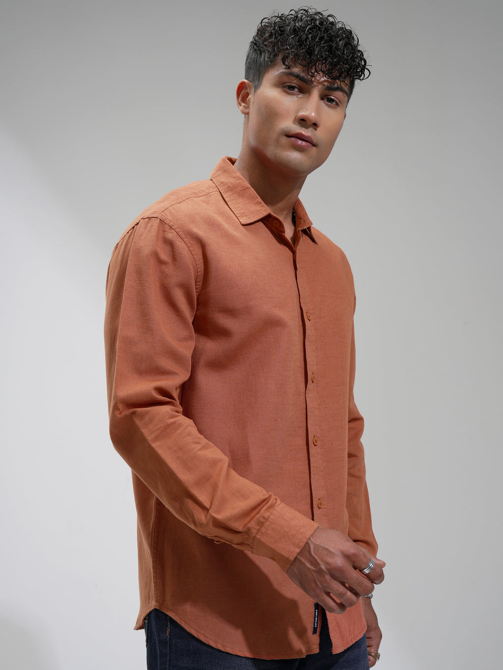 Highlander Men Rust Self Design Relaxed Fit Casual Shirt - Rust - Image 6