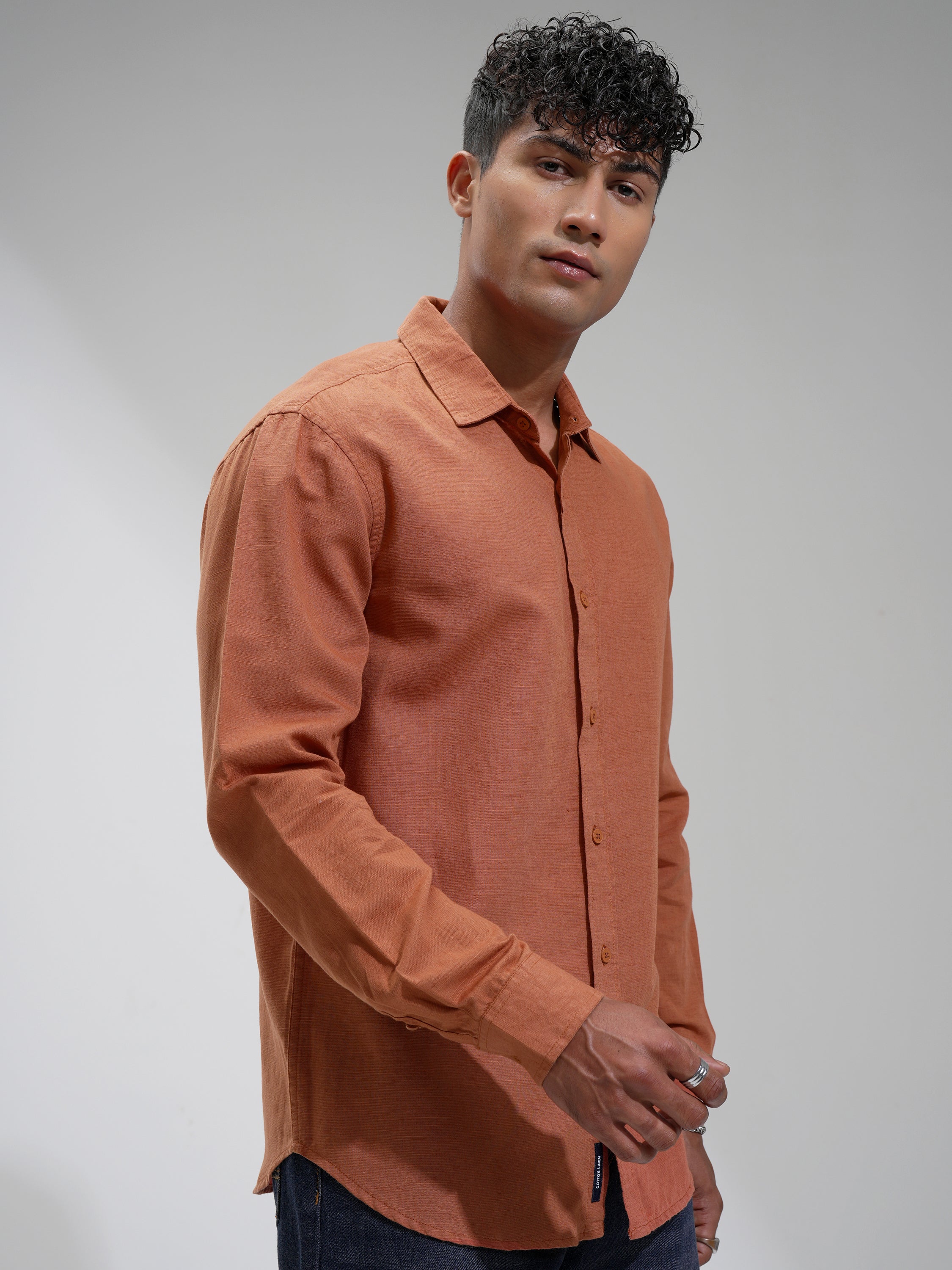 Highlander Men Rust Self Design Relaxed Fit Casual Shirt - Rust - Image 6