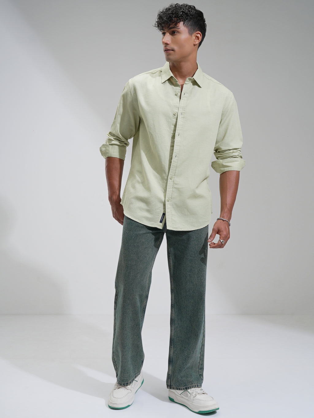Highlander Men Green Self Design Relaxed Fit Casual Shirt - Green - Image 2