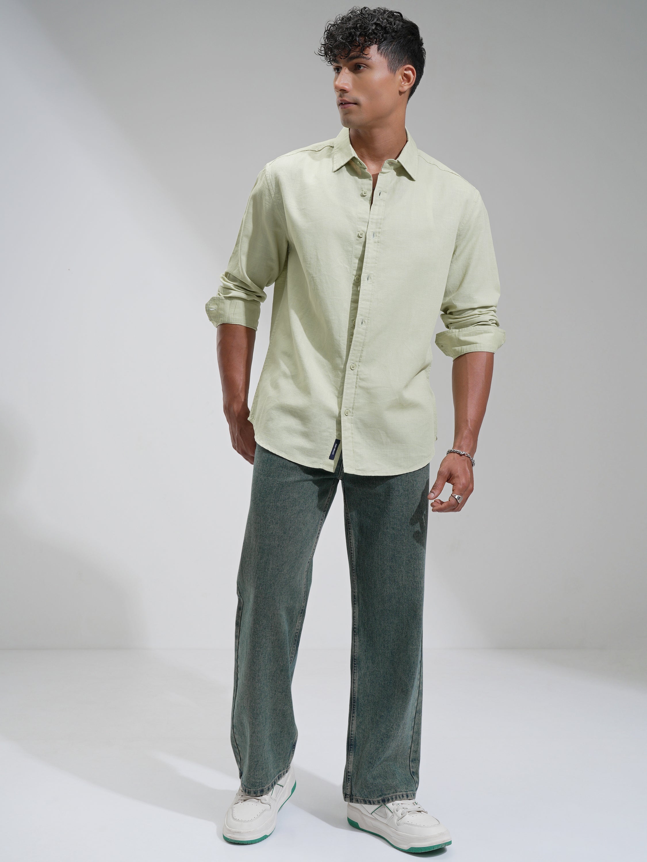 Highlander Men Green Self Design Relaxed Fit Casual Shirt - Green - Image 2