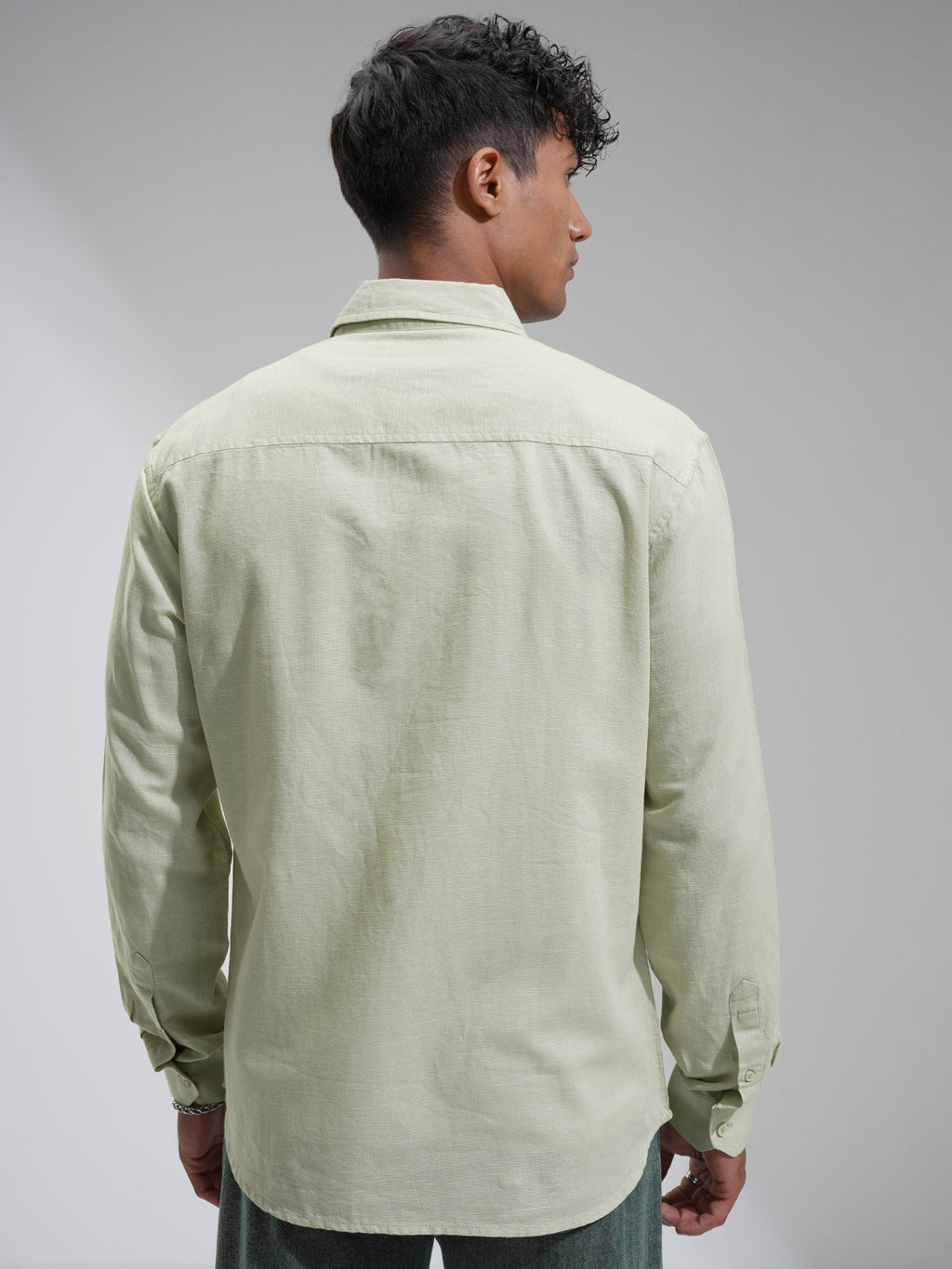 Highlander Men Green Self Design Relaxed Fit Casual Shirt - Green - Image 3