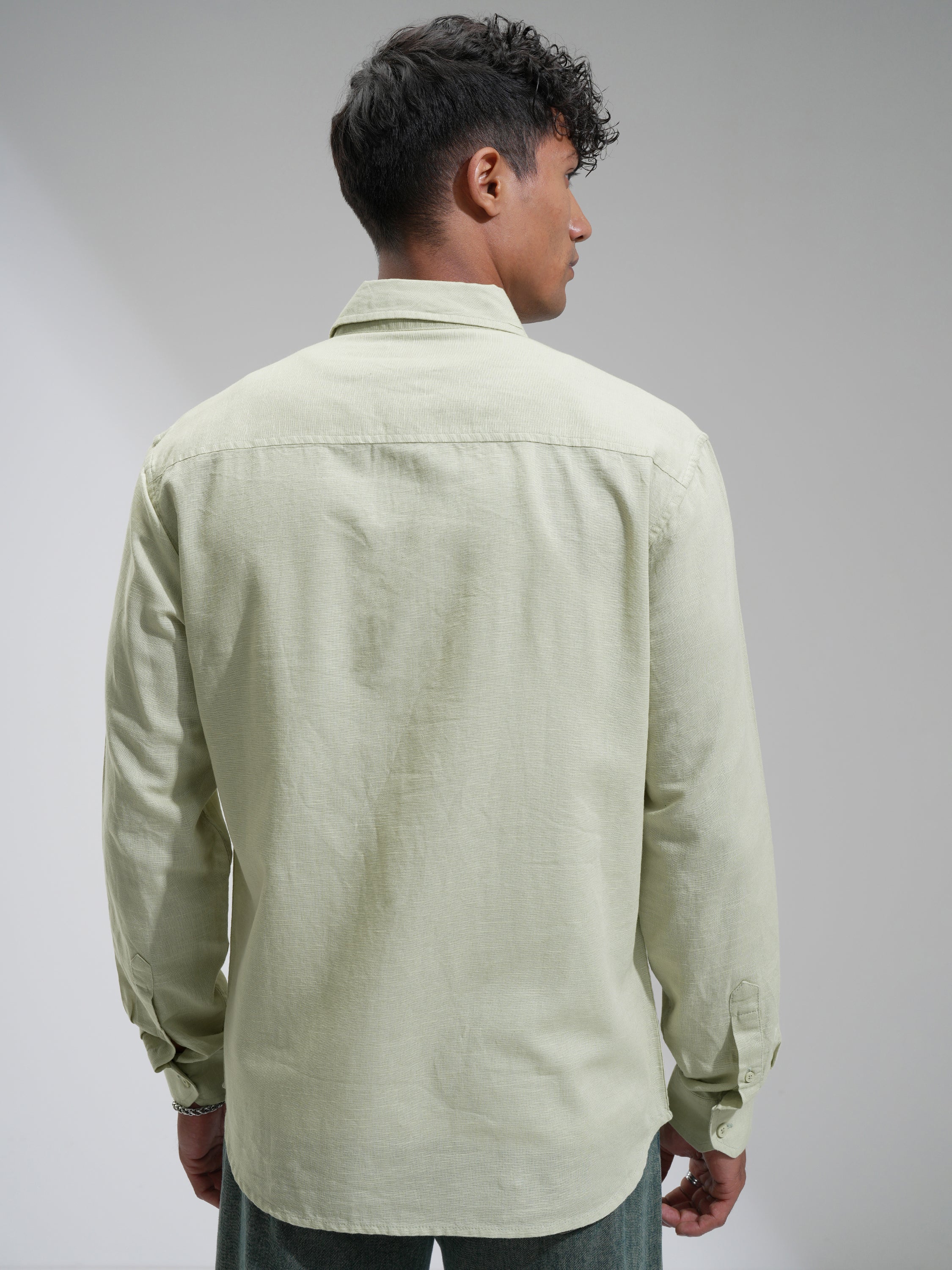 Highlander Men Green Self Design Relaxed Fit Casual Shirt - Green - Image 3