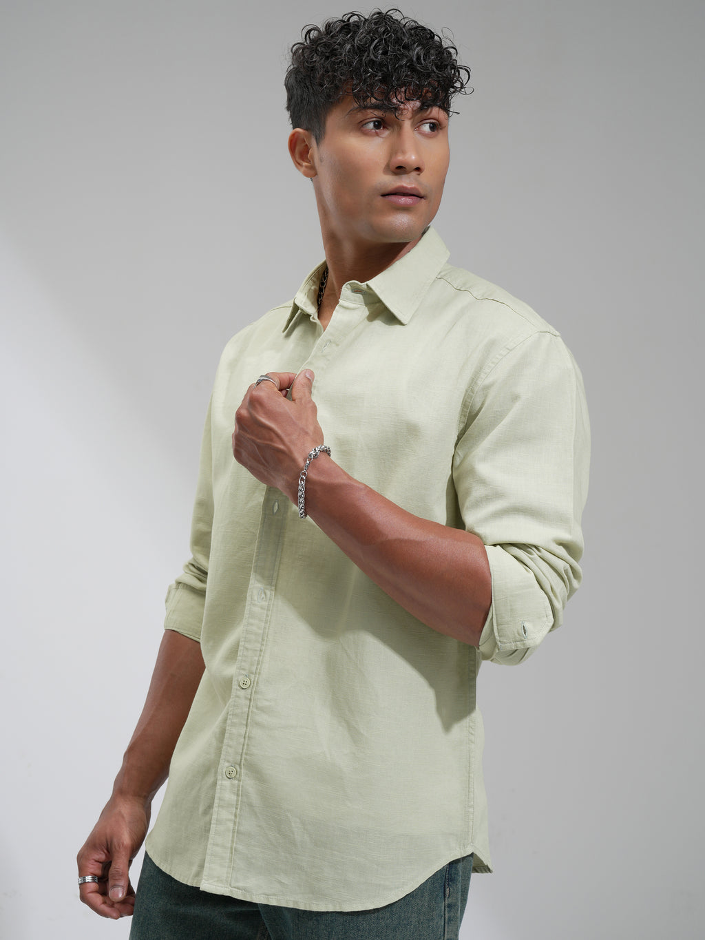 Highlander Men Green Self Design Relaxed Fit Casual Shirt - Green - Image 4