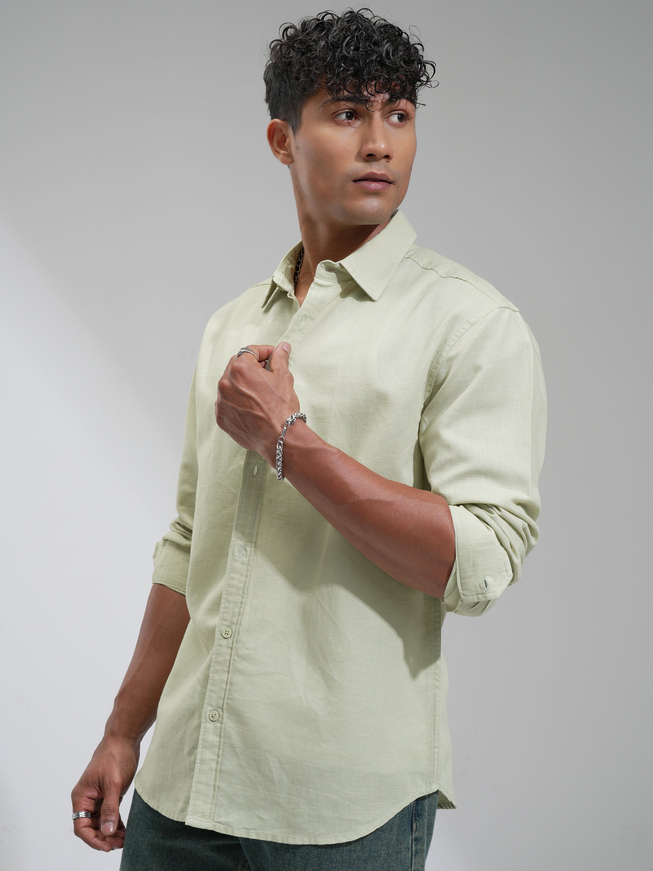 Highlander Men Green Self Design Relaxed Fit Casual Shirt - Green - Image 4