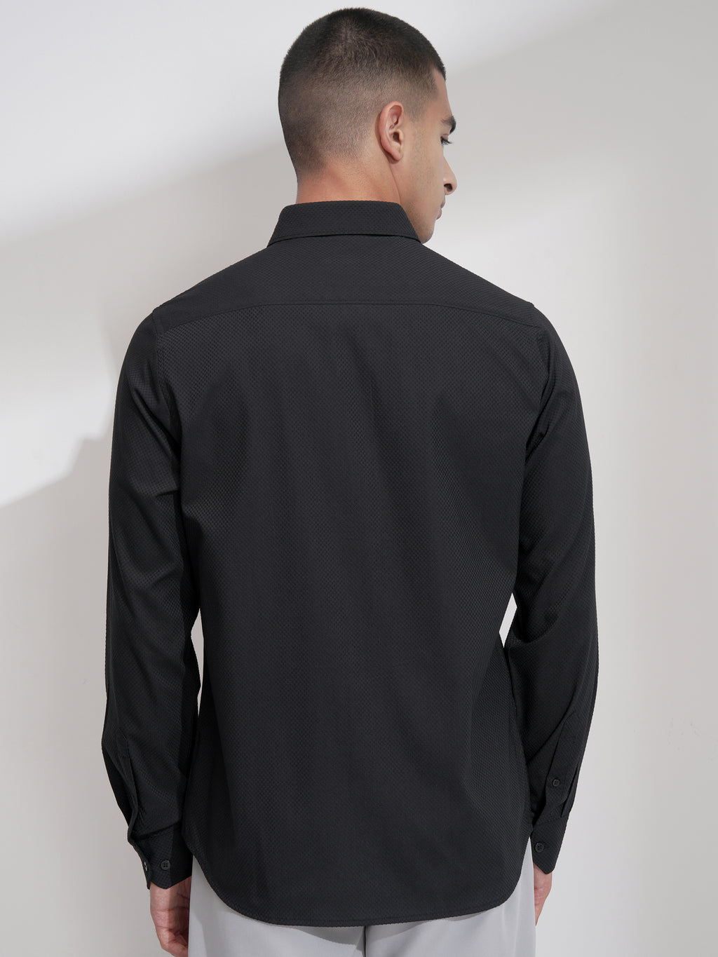 Highlander Men Black Self Design Slim Fit Casual Shirt - Black - Image 3
