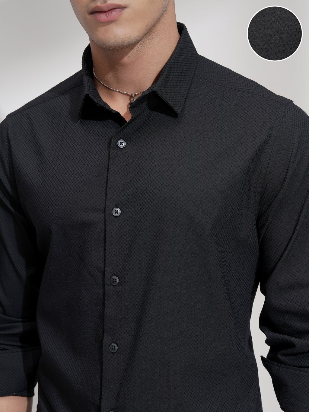Highlander Men Black Self Design Slim Fit Casual Shirt - Black - Image 5