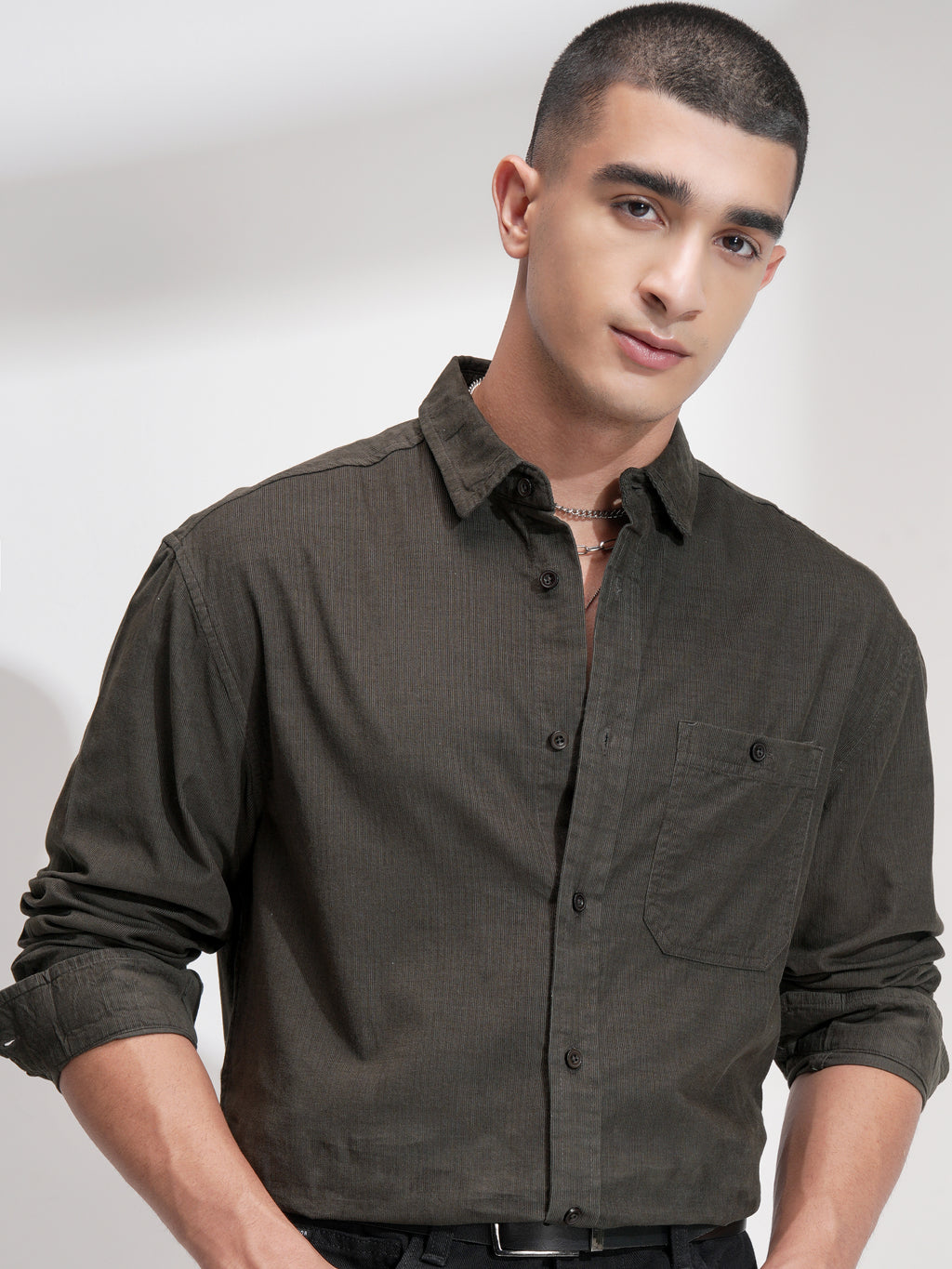Highlander Men Olive Solid Relaxed Fit Casual Shirt - Olive - Image 1