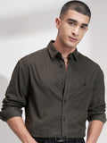 Highlander Men Olive Solid Relaxed Fit Casual Shirt - Olive - Image 1