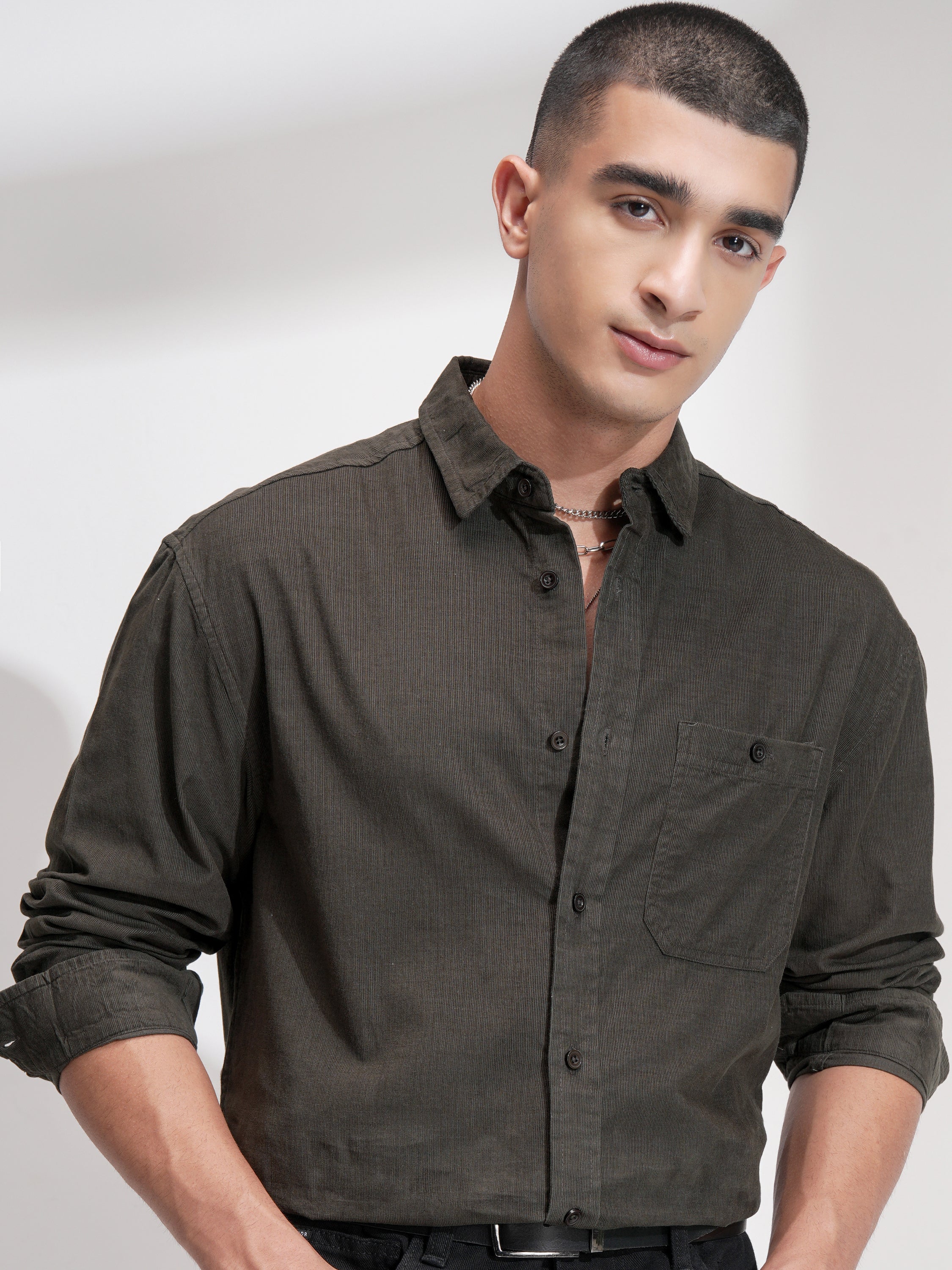 Highlander Men Olive Solid Relaxed Fit Casual Shirt - Olive - Image 1