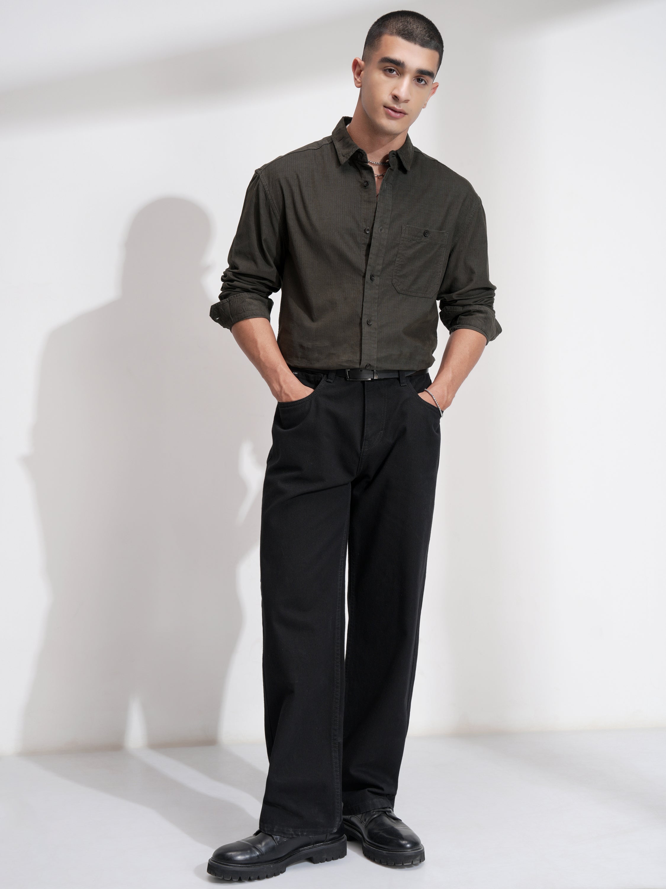 Highlander Men Olive Solid Relaxed Fit Casual Shirt - Olive - Image 2