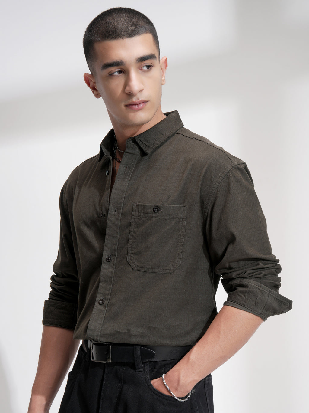 Highlander Men Olive Solid Relaxed Fit Casual Shirt - Olive - Image 4