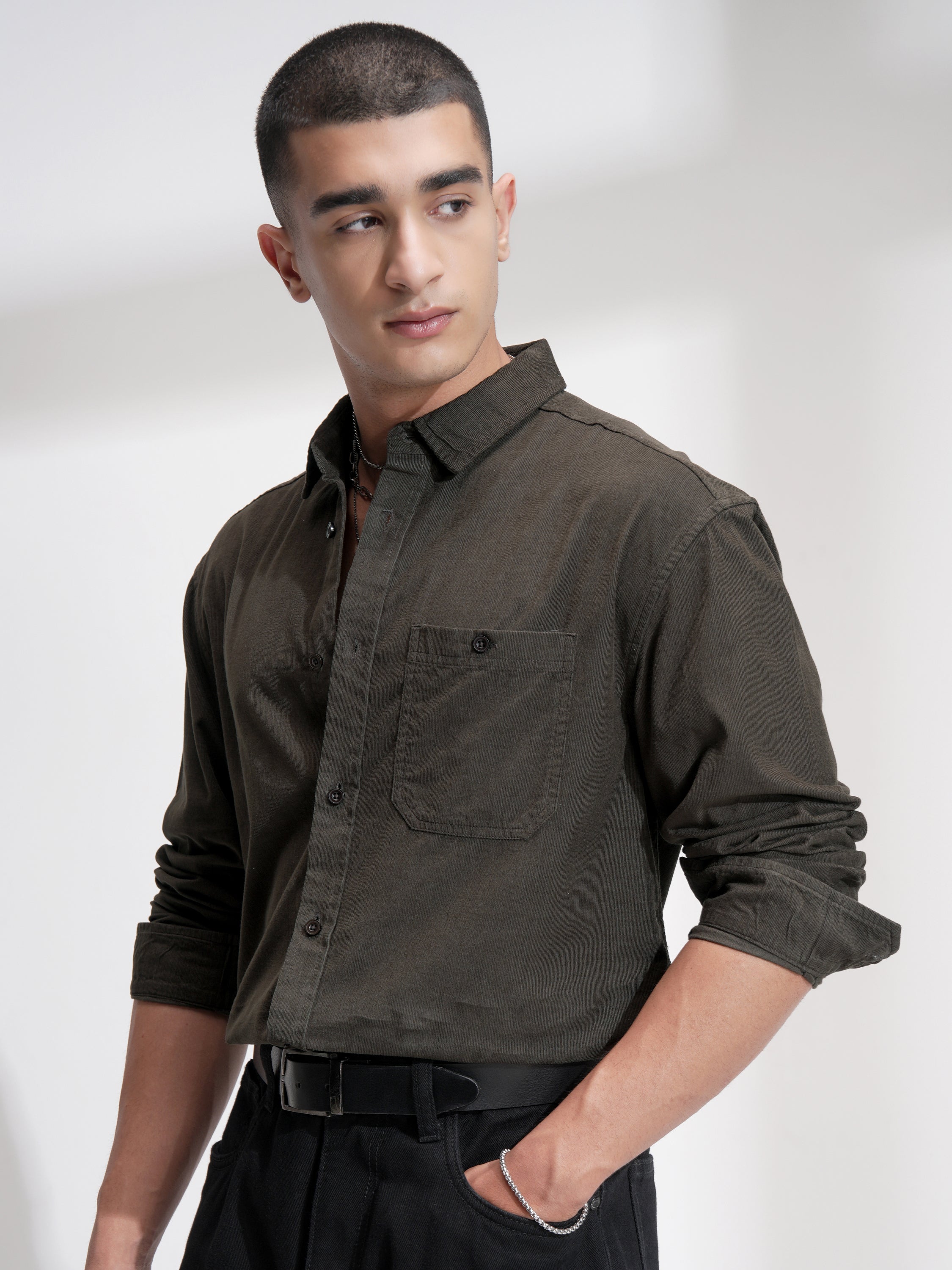 Highlander Men Olive Solid Relaxed Fit Casual Shirt - Olive - Image 4