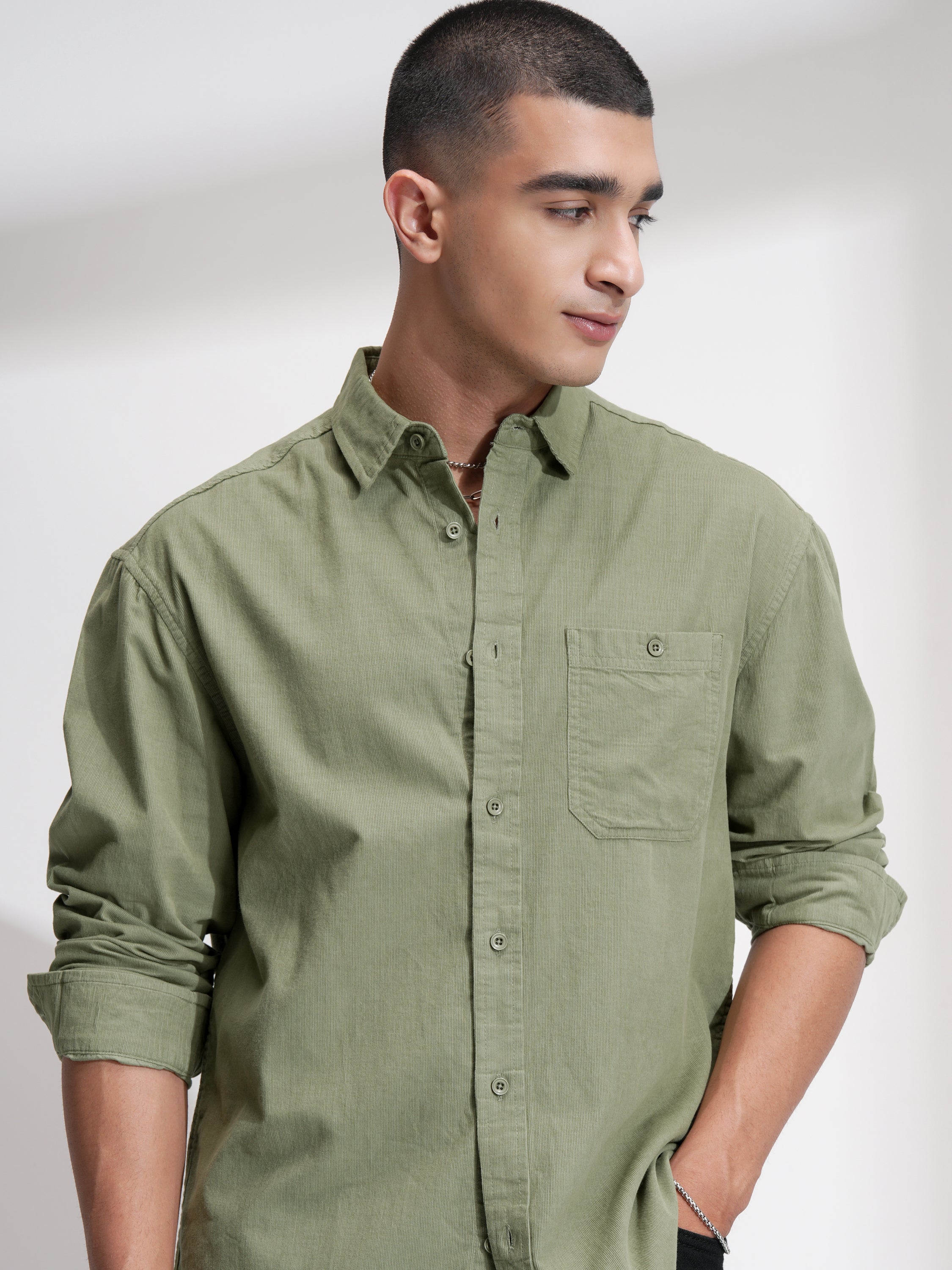 Highlander Men Olive Solid Relaxed Fit Casual Shirt - Olive - Image 1