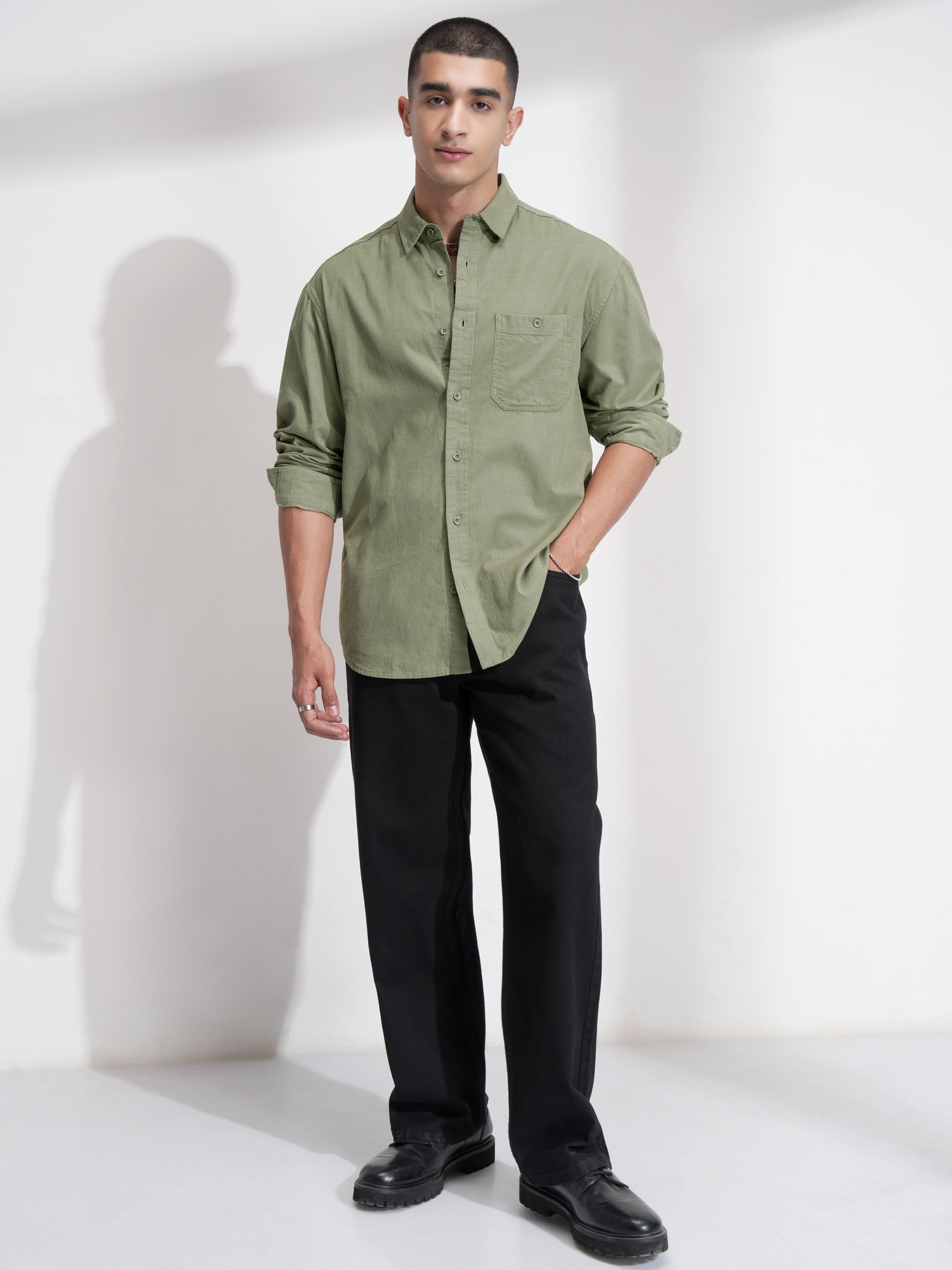 Highlander Men Olive Solid Relaxed Fit Casual Shirt - Olive - Image 2