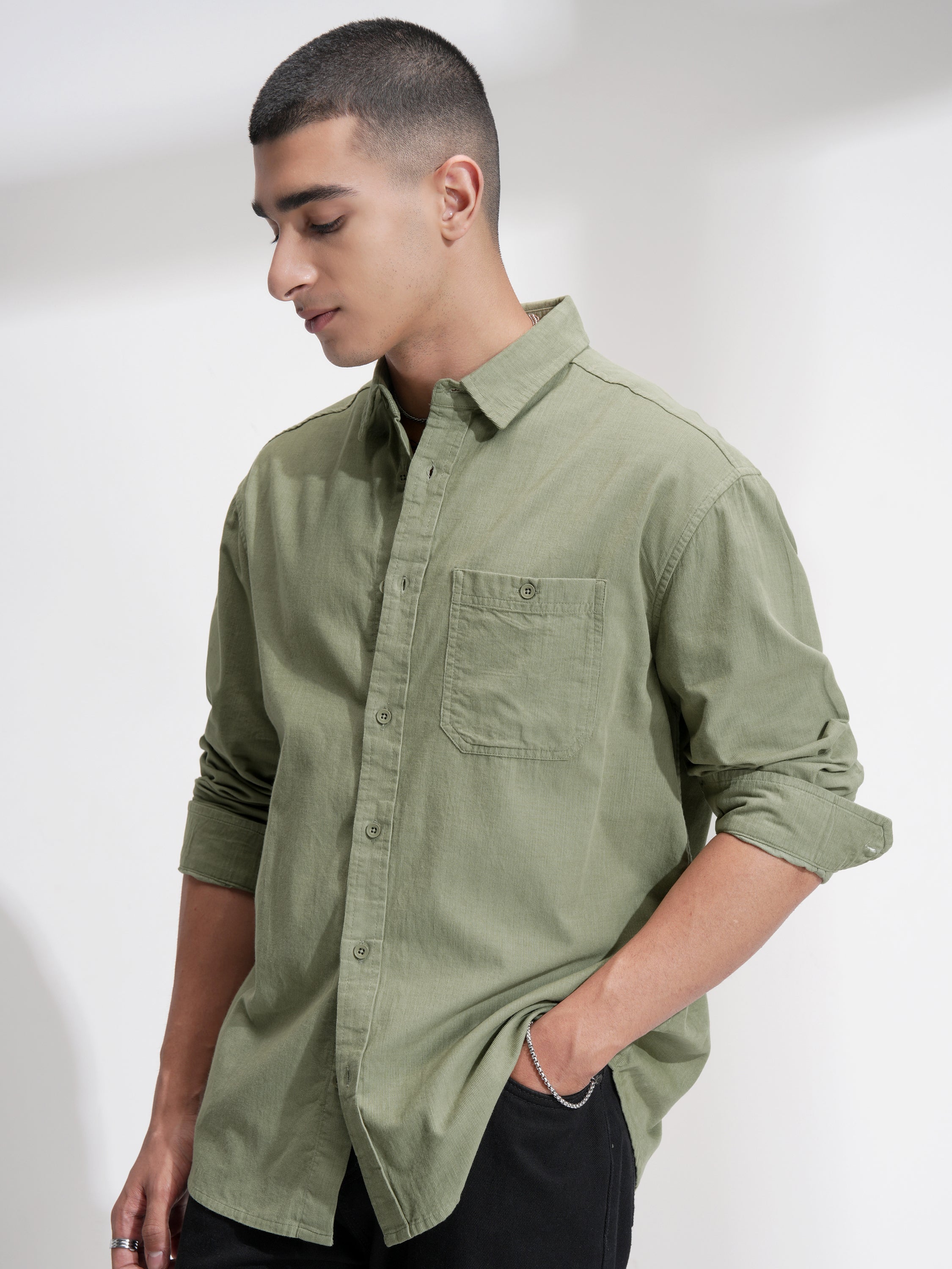 Highlander Men Olive Solid Relaxed Fit Casual Shirt - Olive - Image 4