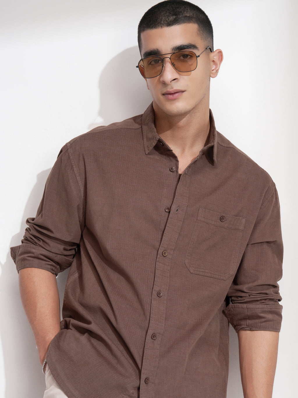 Highlander Men Brown Self Design Relaxed Fit Casual Shirt - Brown - Image 1