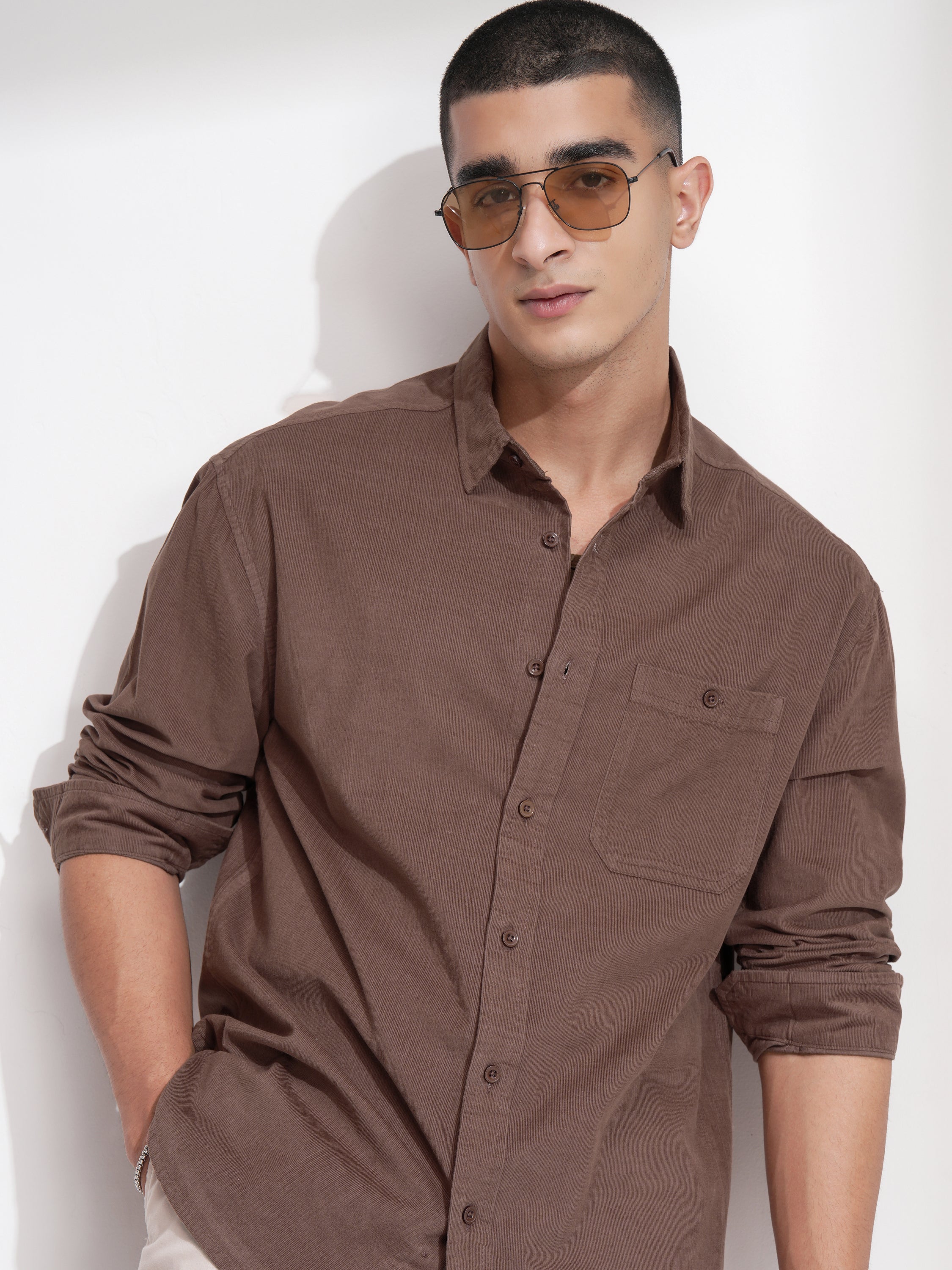 Highlander Men Brown Self Design Relaxed Fit Casual Shirt - Brown - Image 1
