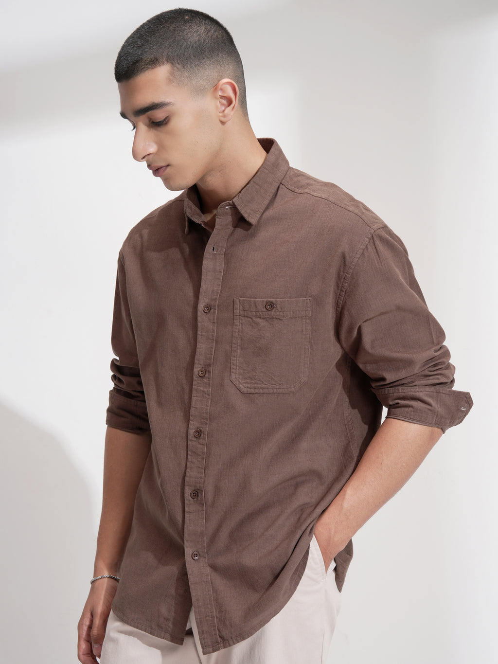 Highlander Men Brown Self Design Relaxed Fit Casual Shirt - Brown - Image 4