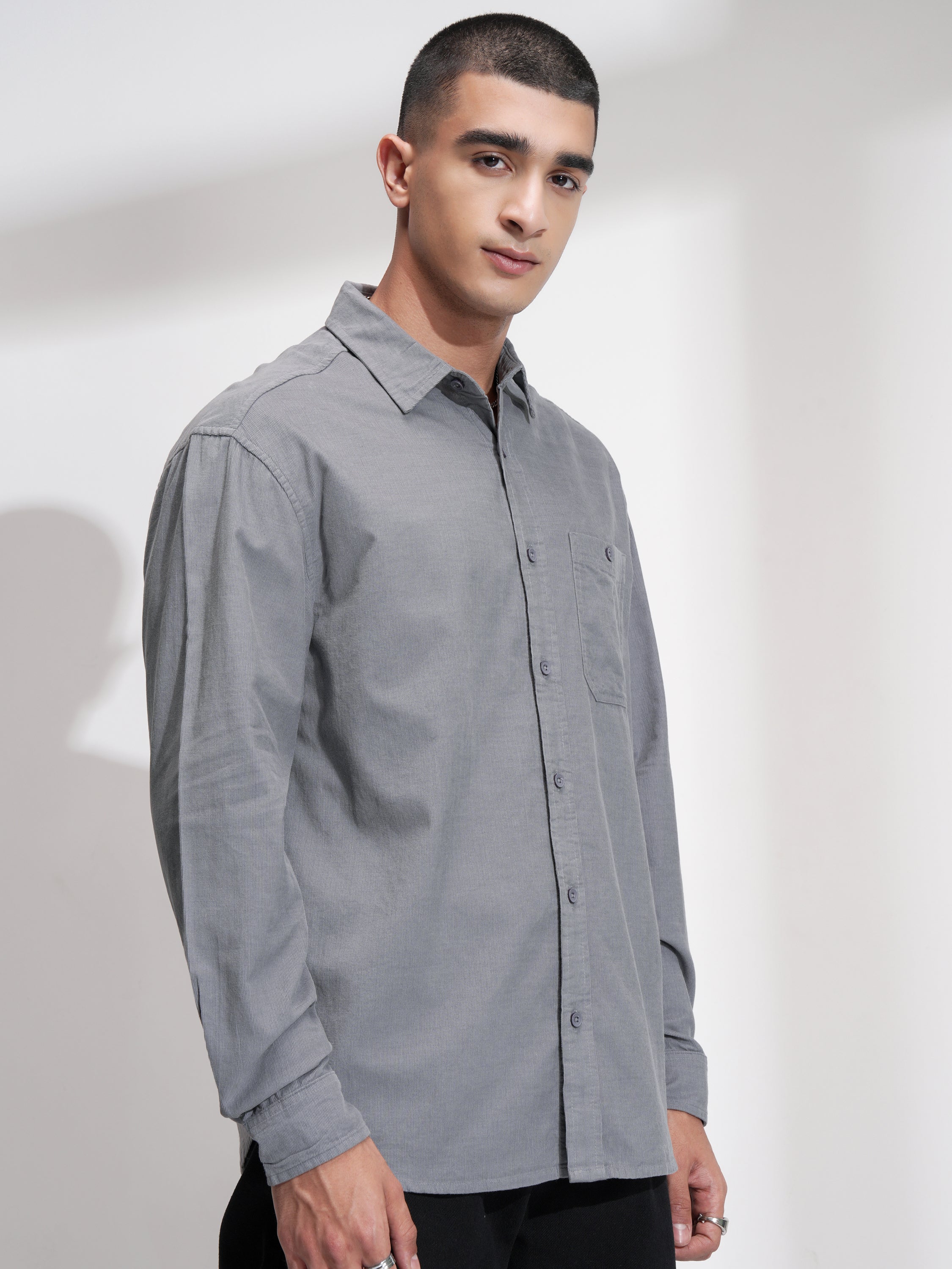 Highlander Men Grey Solid Relaxed Fit Casual Shirt - Grey - Image 6
