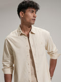 Highlander Men Cream Self Design Relaxed Fit Casual Shirt - Cream - Image 1