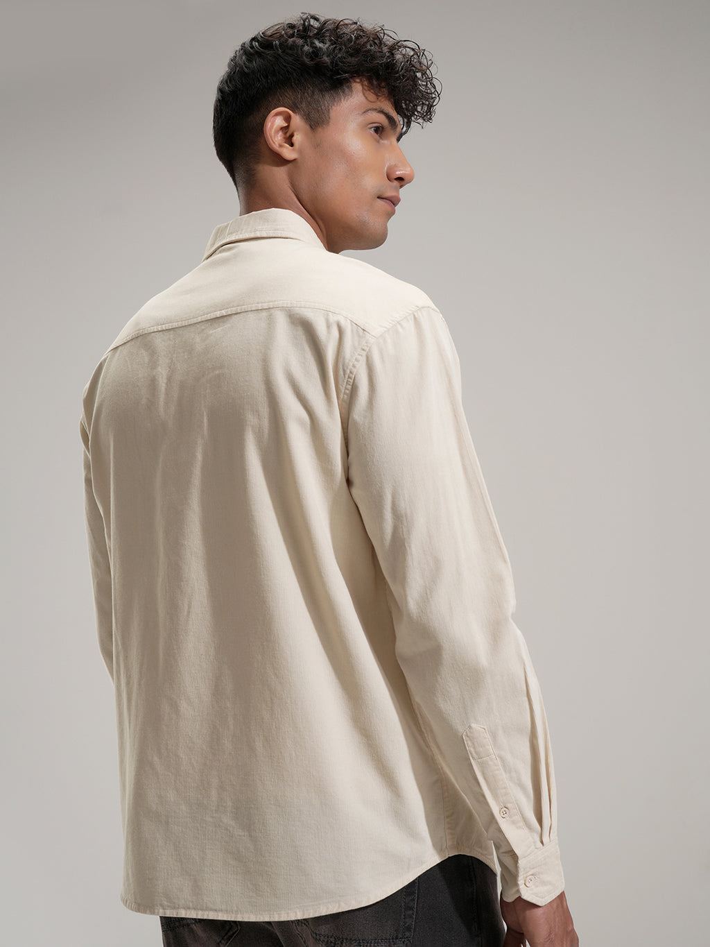Highlander Men Cream Self Design Relaxed Fit Casual Shirt - Cream - Image 3