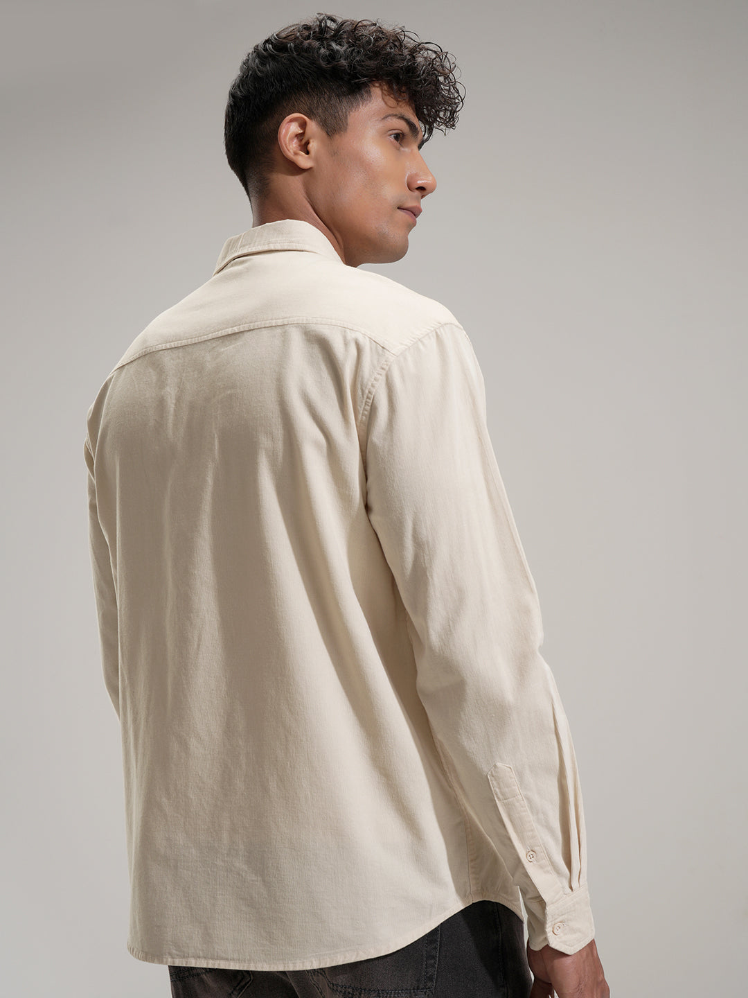 Highlander Men Cream Self Design Relaxed Fit Casual Shirt - Cream - Image 3