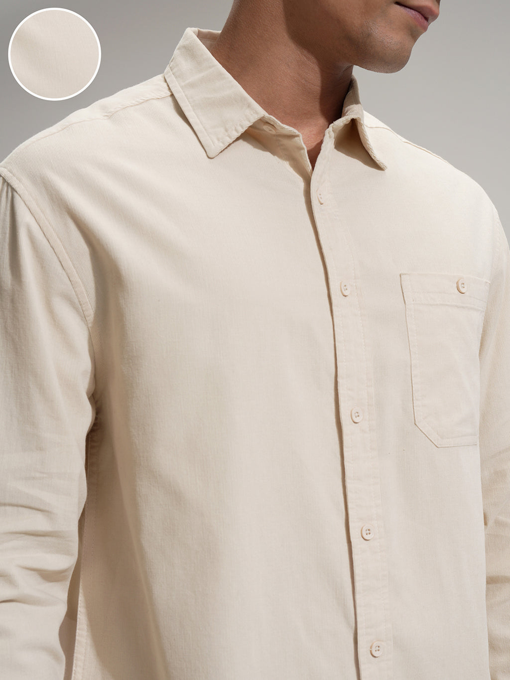 Highlander Men Cream Self Design Relaxed Fit Casual Shirt - Cream - Image 5