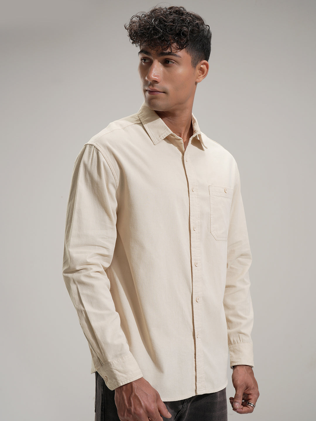 Highlander Men Cream Self Design Relaxed Fit Casual Shirt - Cream - Image 6