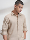 Highlander Men Beige Self Design Relaxed Fit Casual Shirt - Beige - Image 1