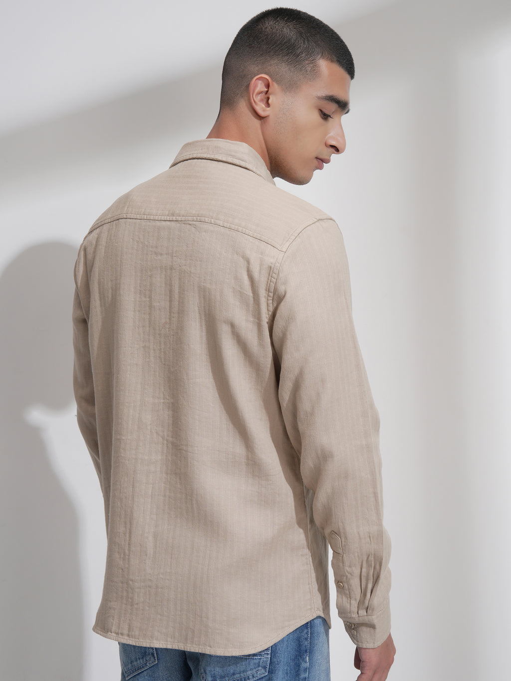 Highlander Men Beige Self Design Relaxed Fit Casual Shirt - Beige - Image 3