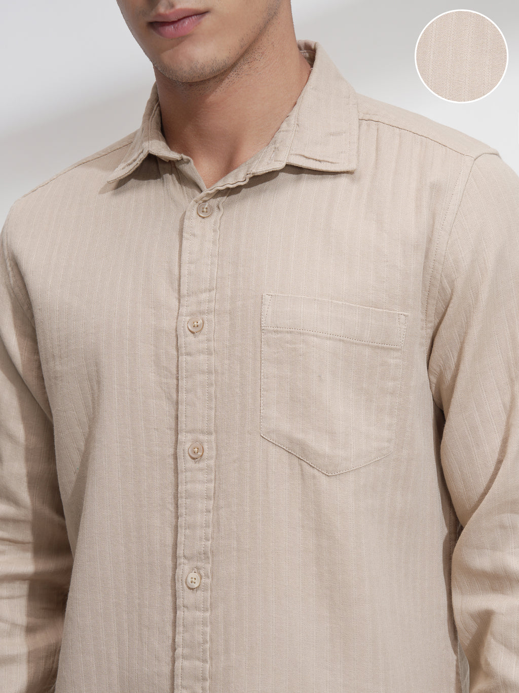 Highlander Men Beige Self Design Relaxed Fit Casual Shirt - Beige - Image 5