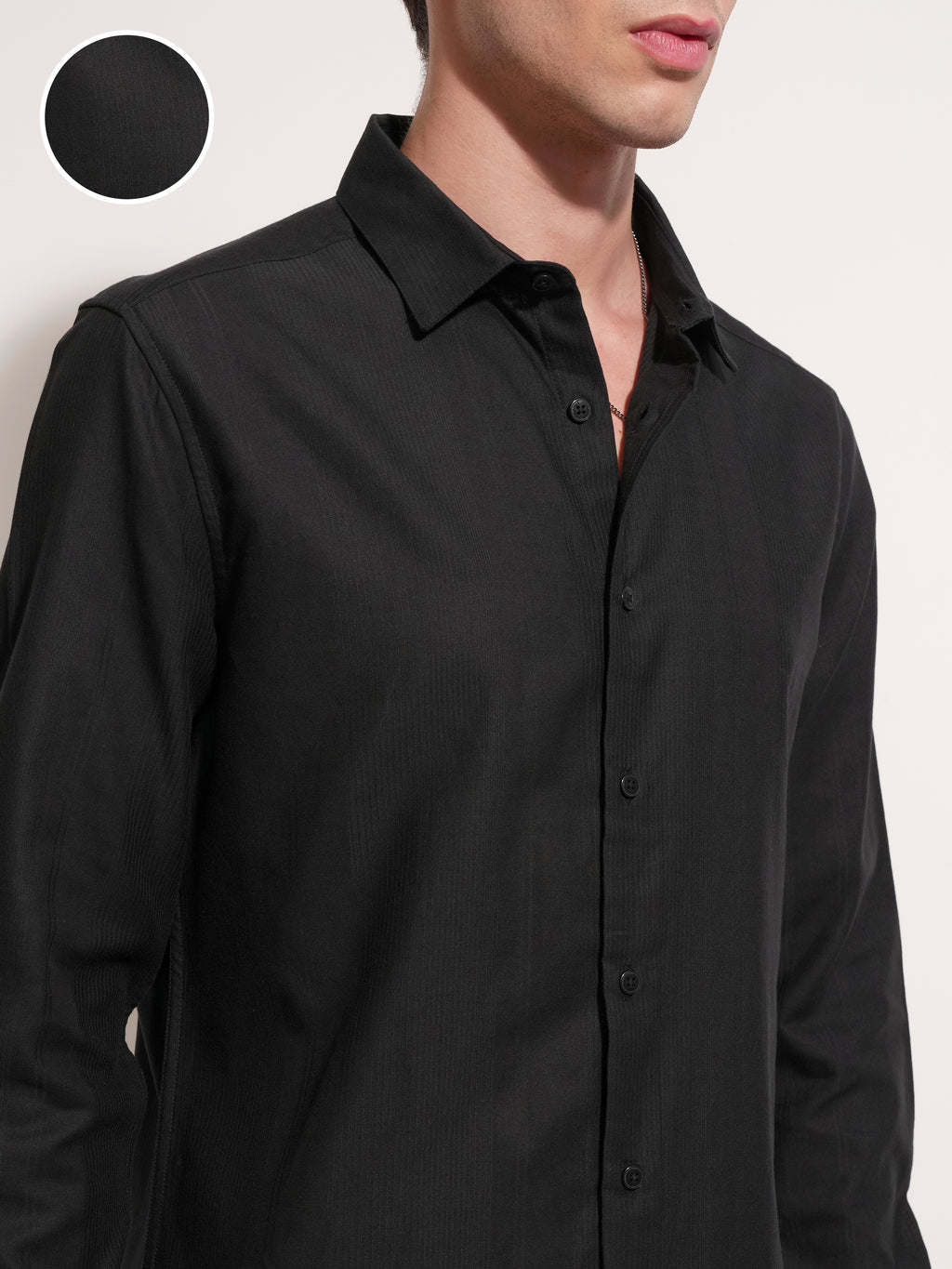 Highlander Men Black Self Design Slim Fit Casual Shirt - Black - Image 5