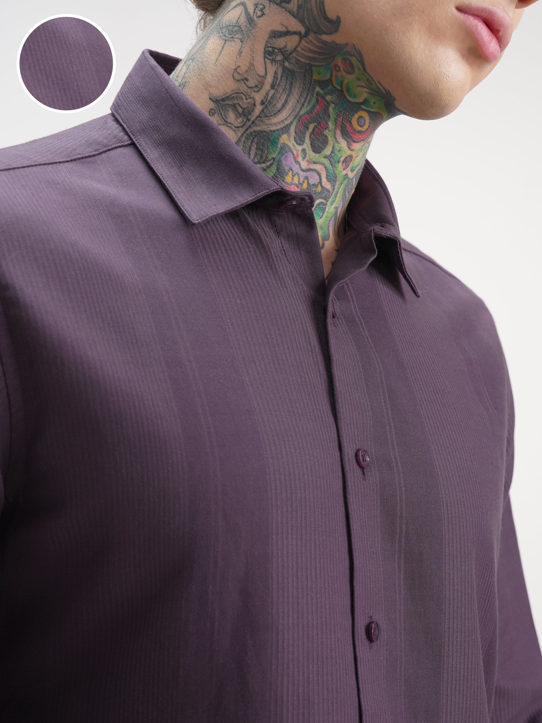 Highlander Men Purple Self Design Slim Fit Casual Shirt - Purple - Image 5