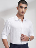 Highlander Men White Striped Slim Fit Casual Shirt - White - Image 1