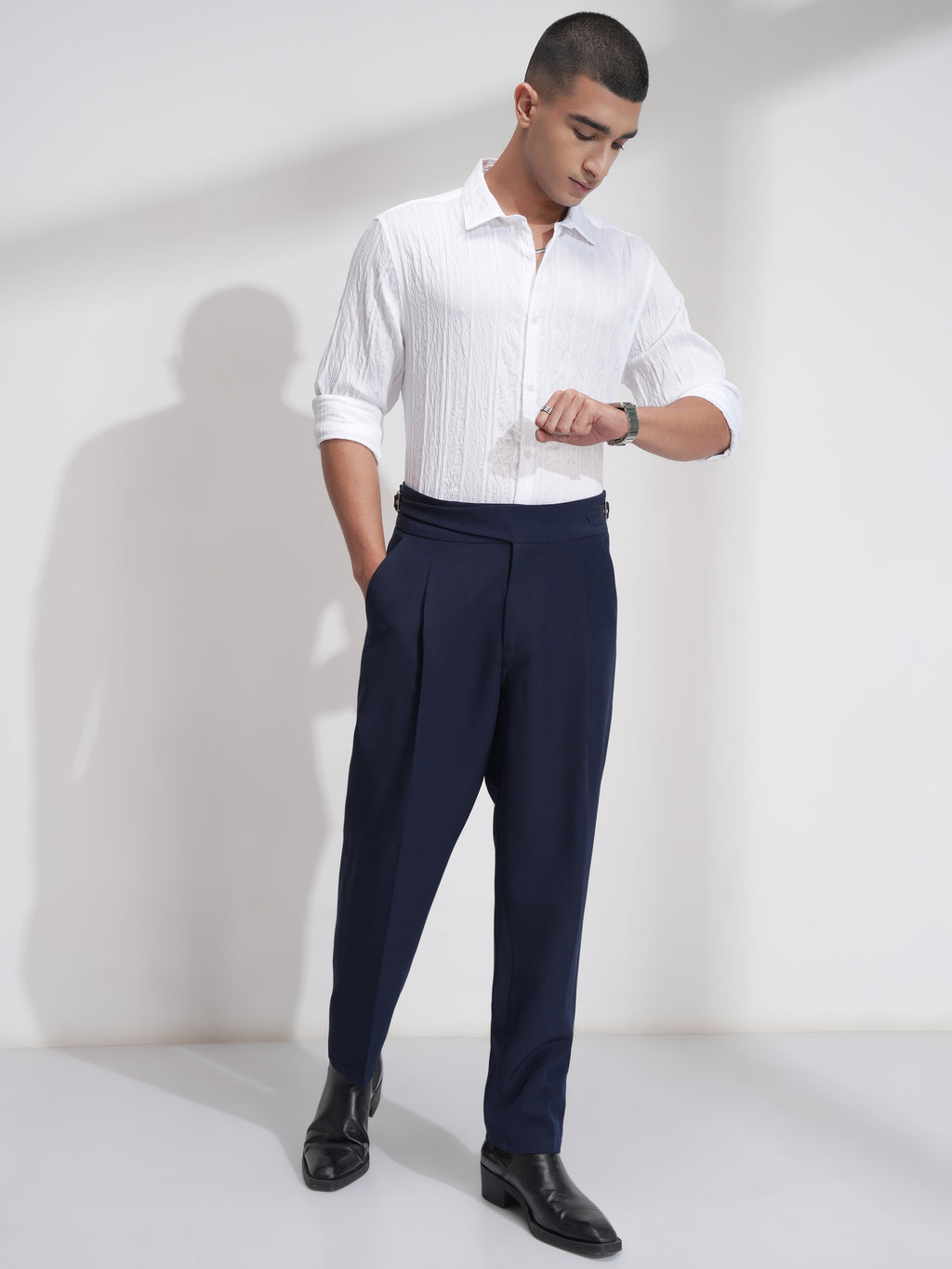 Highlander Men White Striped Slim Fit Casual Shirt - White - Image 2
