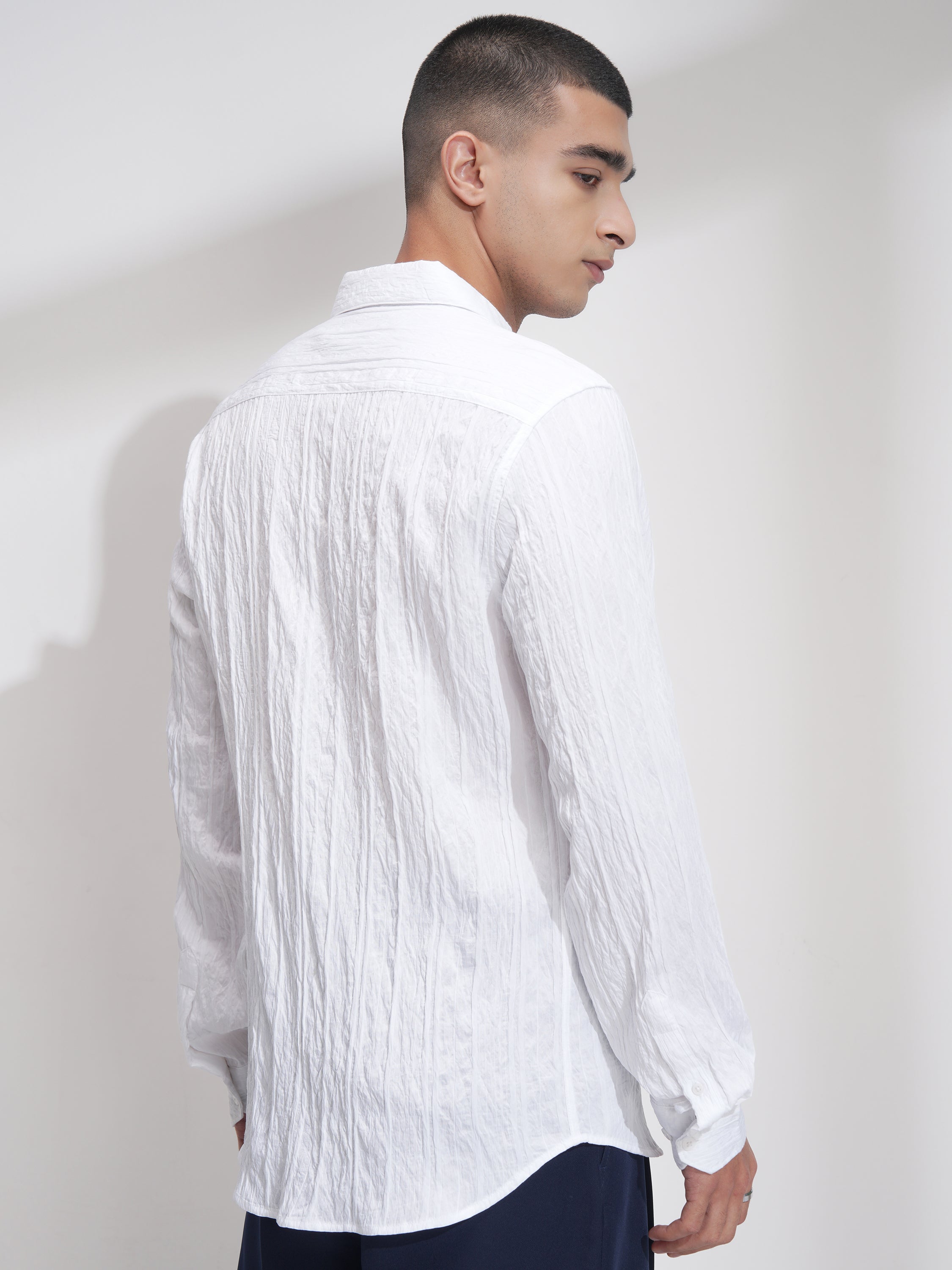 Highlander Men White Striped Slim Fit Casual Shirt - White - Image 3