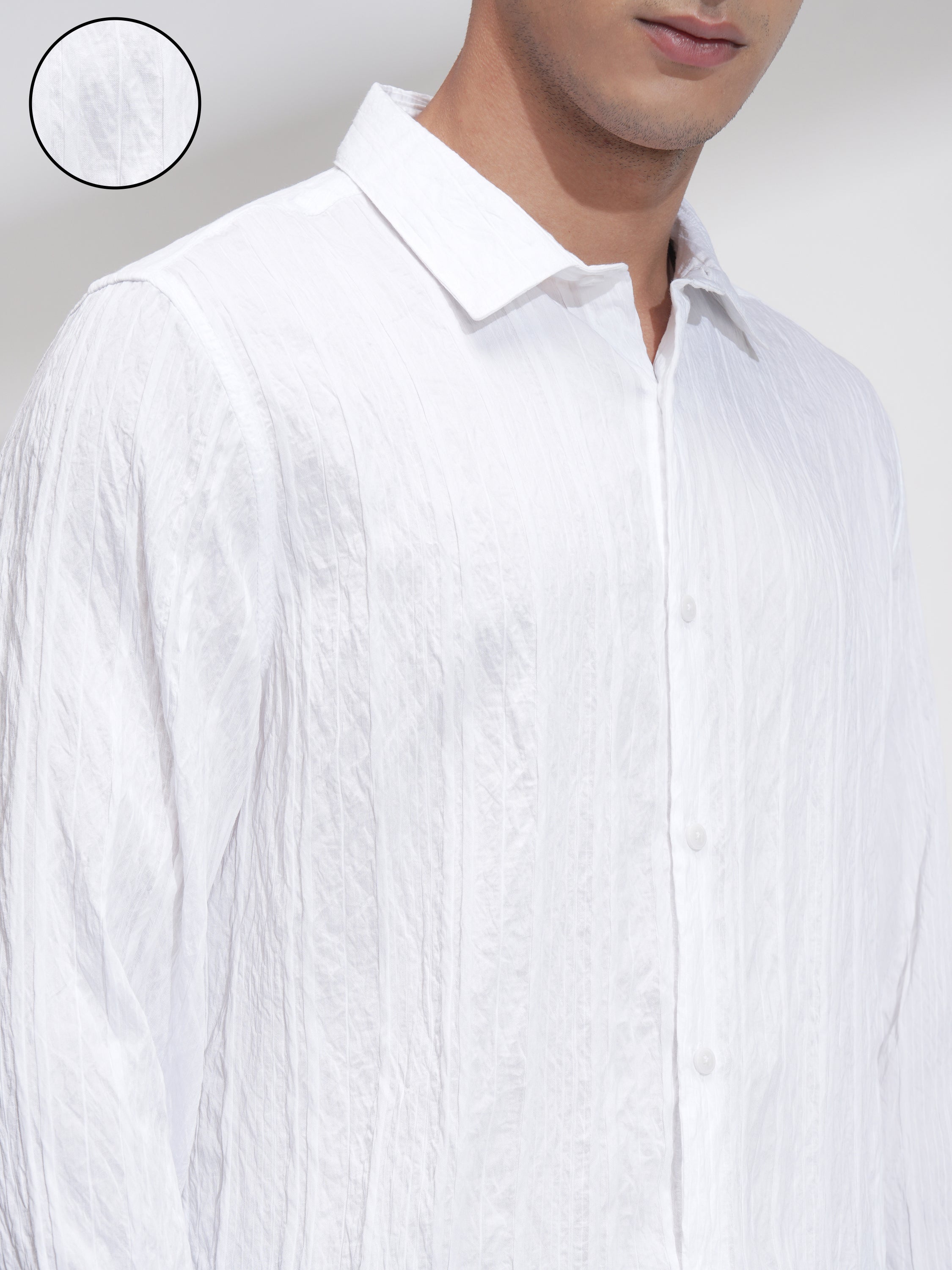 Highlander Men White Striped Slim Fit Casual Shirt - White - Image 5