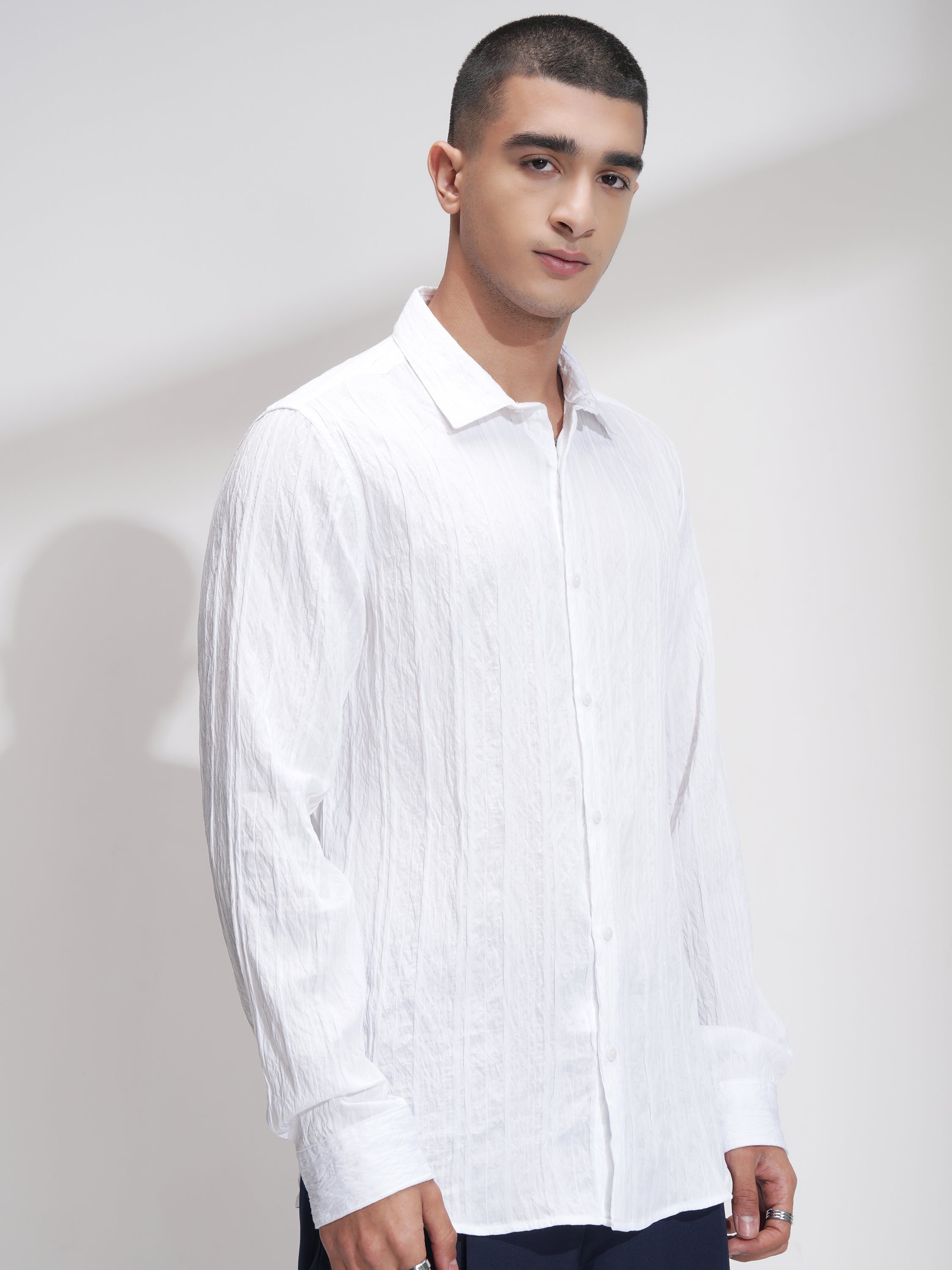 Highlander Men White Striped Slim Fit Casual Shirt - White - Image 6