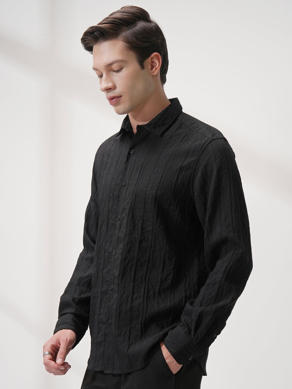 Highlander Men Black Striped Slim Fit Casual Shirt - Black - Image 4