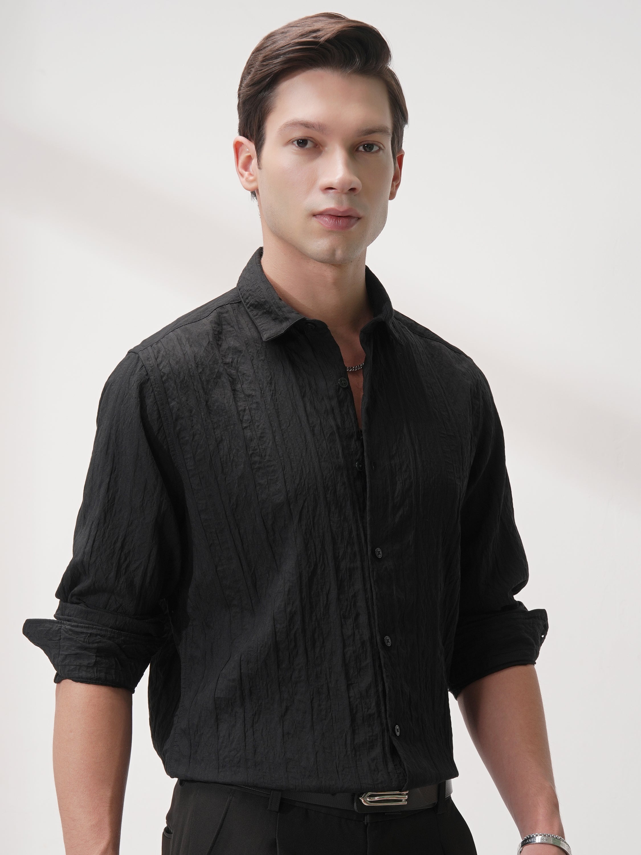 Highlander Men Black Striped Slim Fit Casual Shirt - Black - Image 6